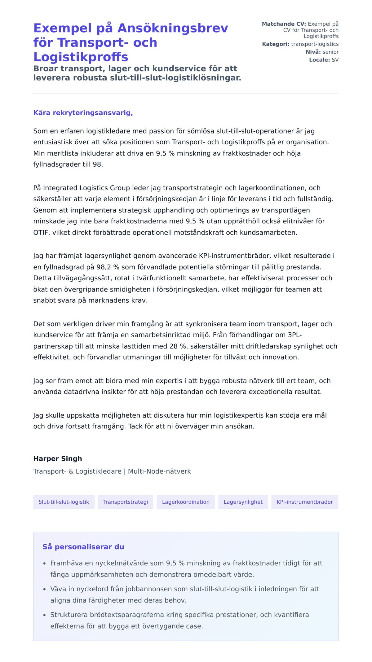 Förhandsgranskning av motivationsbrev för Exempel på Ansökningsbrev för Transport- och Logistikproffs