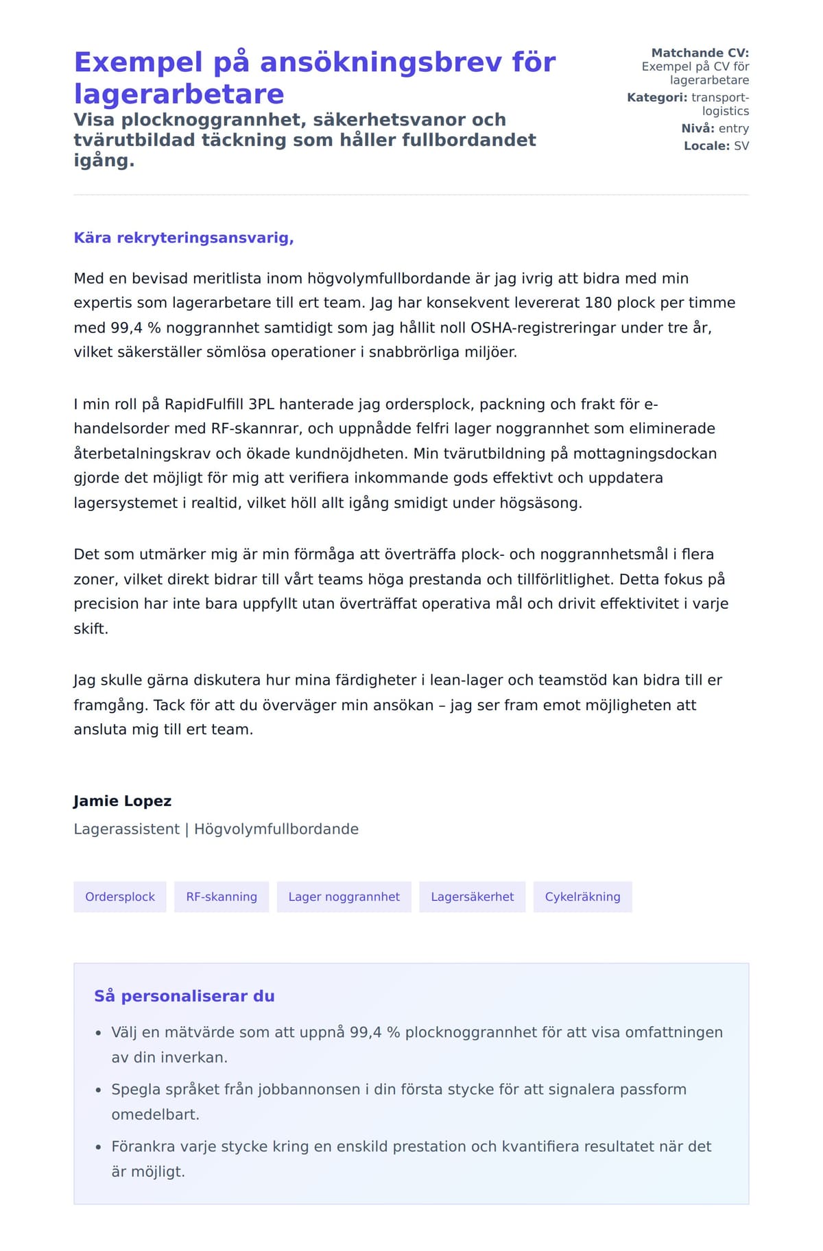 Förhandsgranskning av motivationsbrev för Exempel på ansökningsbrev för lagerarbetare