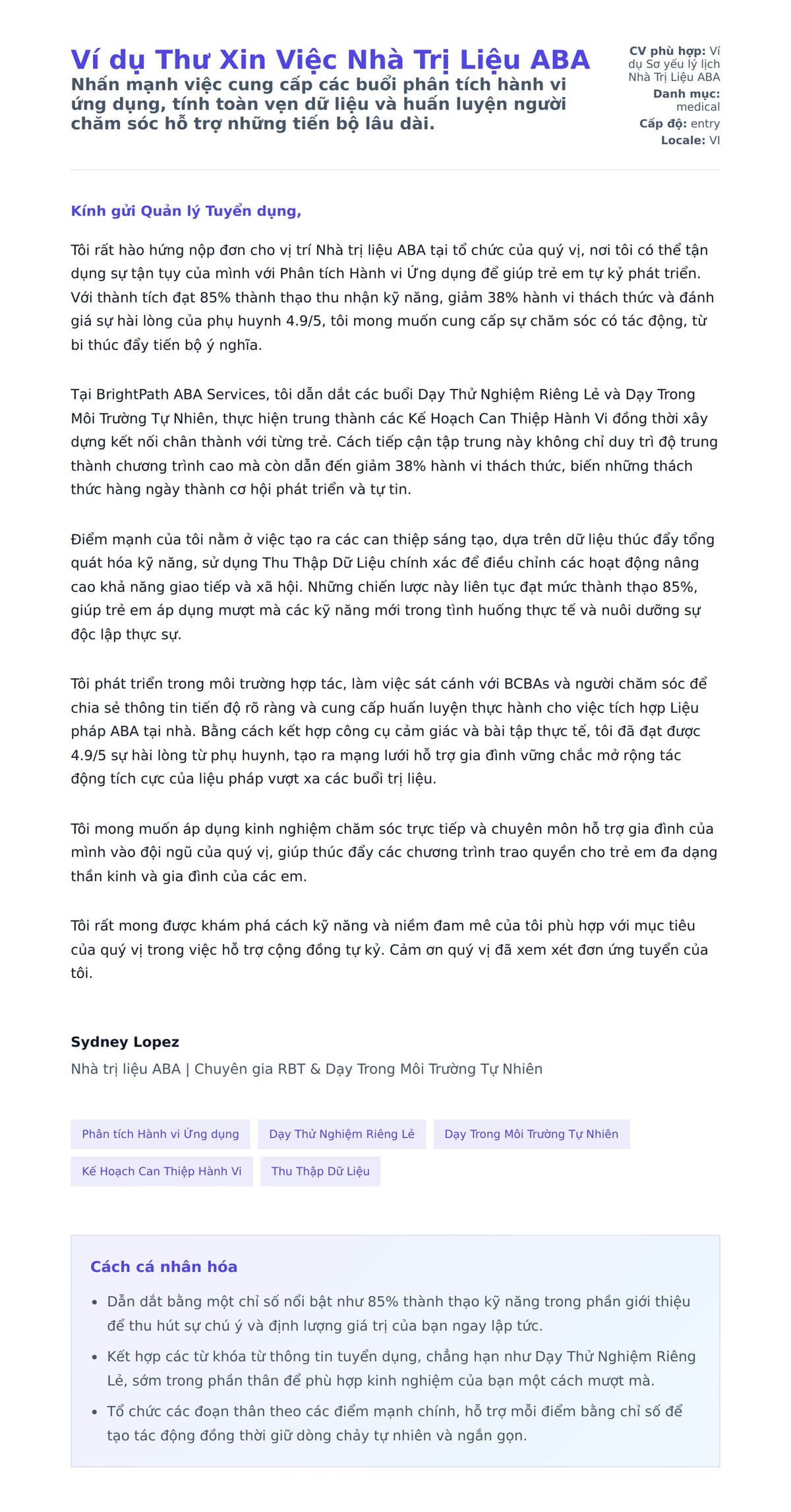 Bản xem trước thư xin việc cho Ví dụ Thư Xin Việc Nhà Trị Liệu ABA