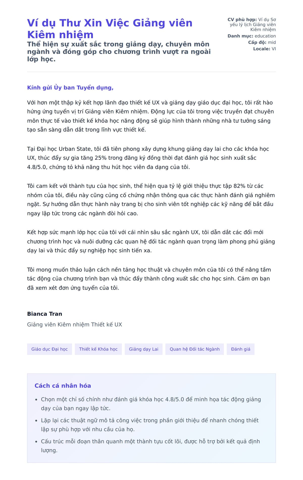 Bản xem trước thư xin việc cho Ví dụ Thư Xin Việc Giảng viên Kiêm nhiệm