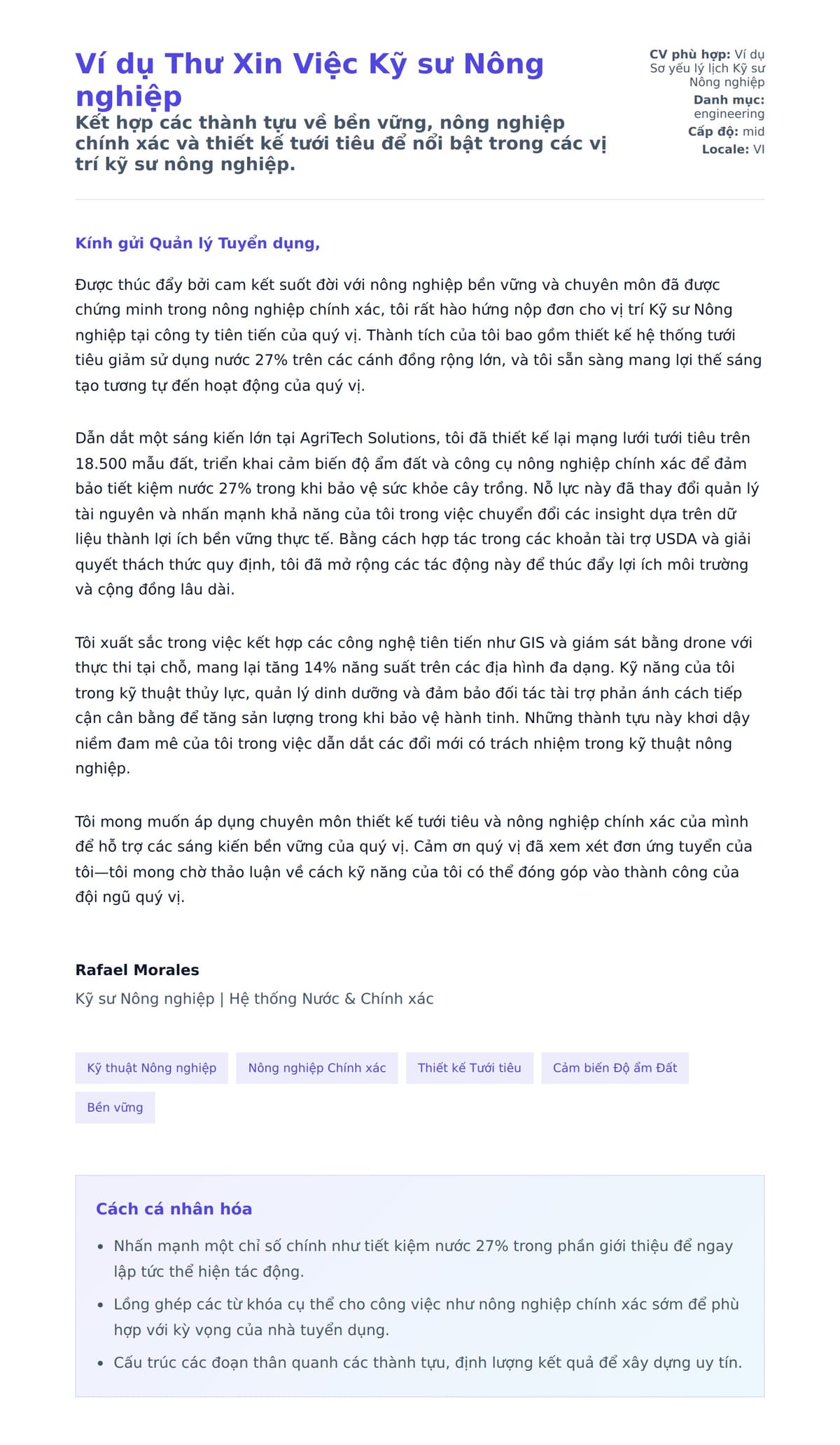 Bản xem trước thư xin việc cho Ví dụ Thư Xin Việc Kỹ sư Nông nghiệp