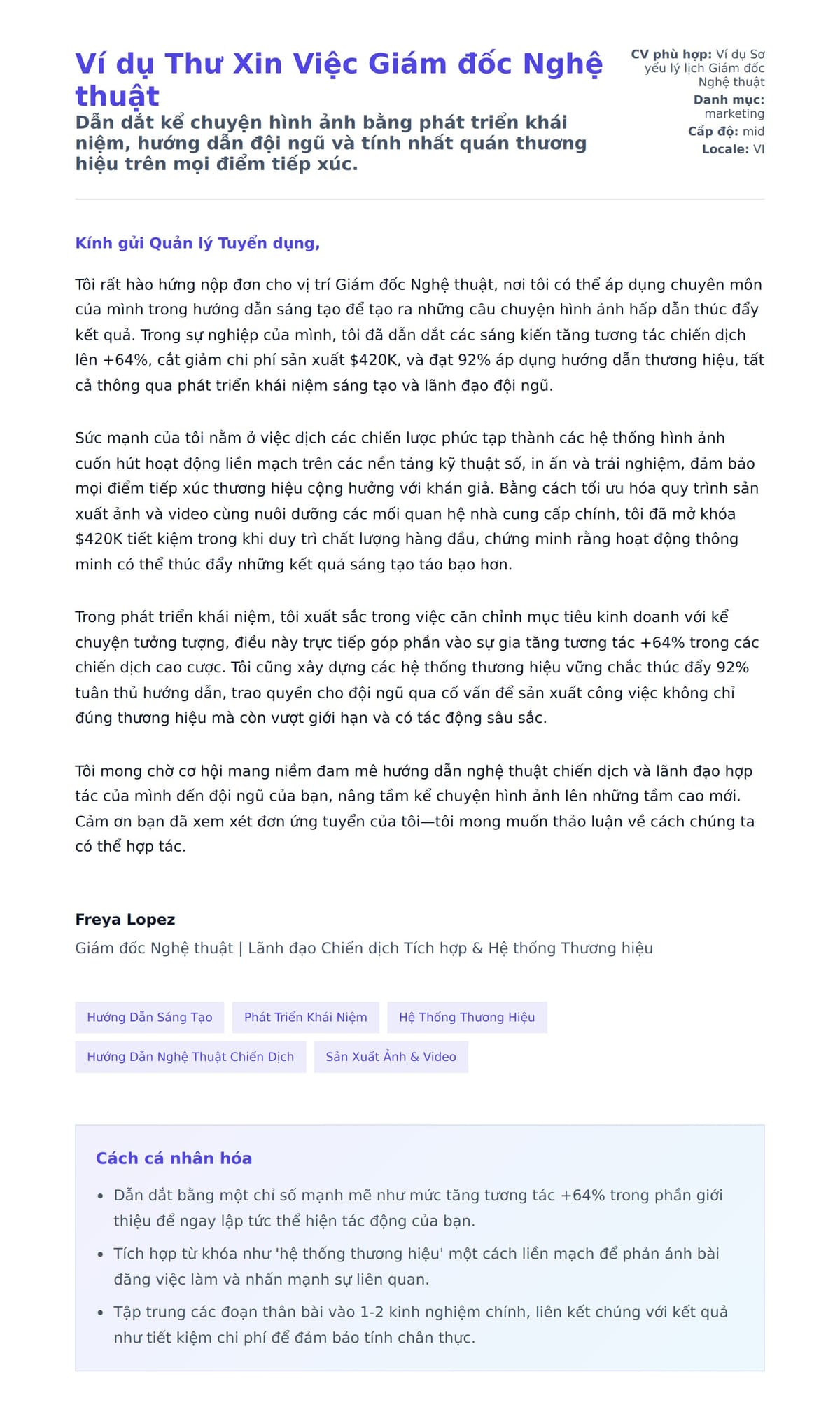 Bản xem trước thư xin việc cho Ví dụ Thư Xin Việc Giám đốc Nghệ thuật