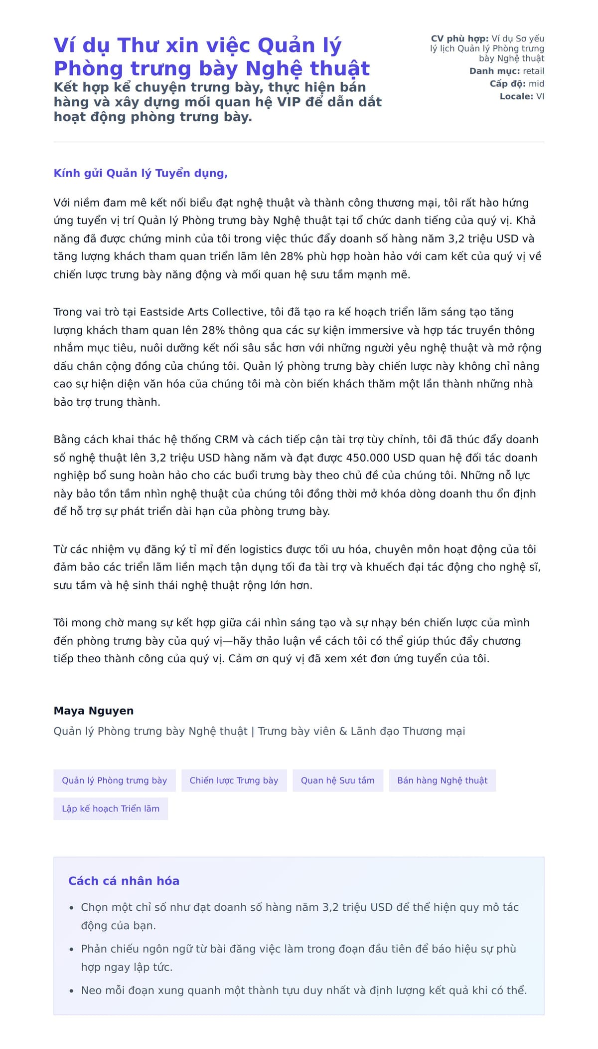 Bản xem trước thư xin việc cho Ví dụ Thư xin việc Quản lý Phòng trưng bày Nghệ thuật