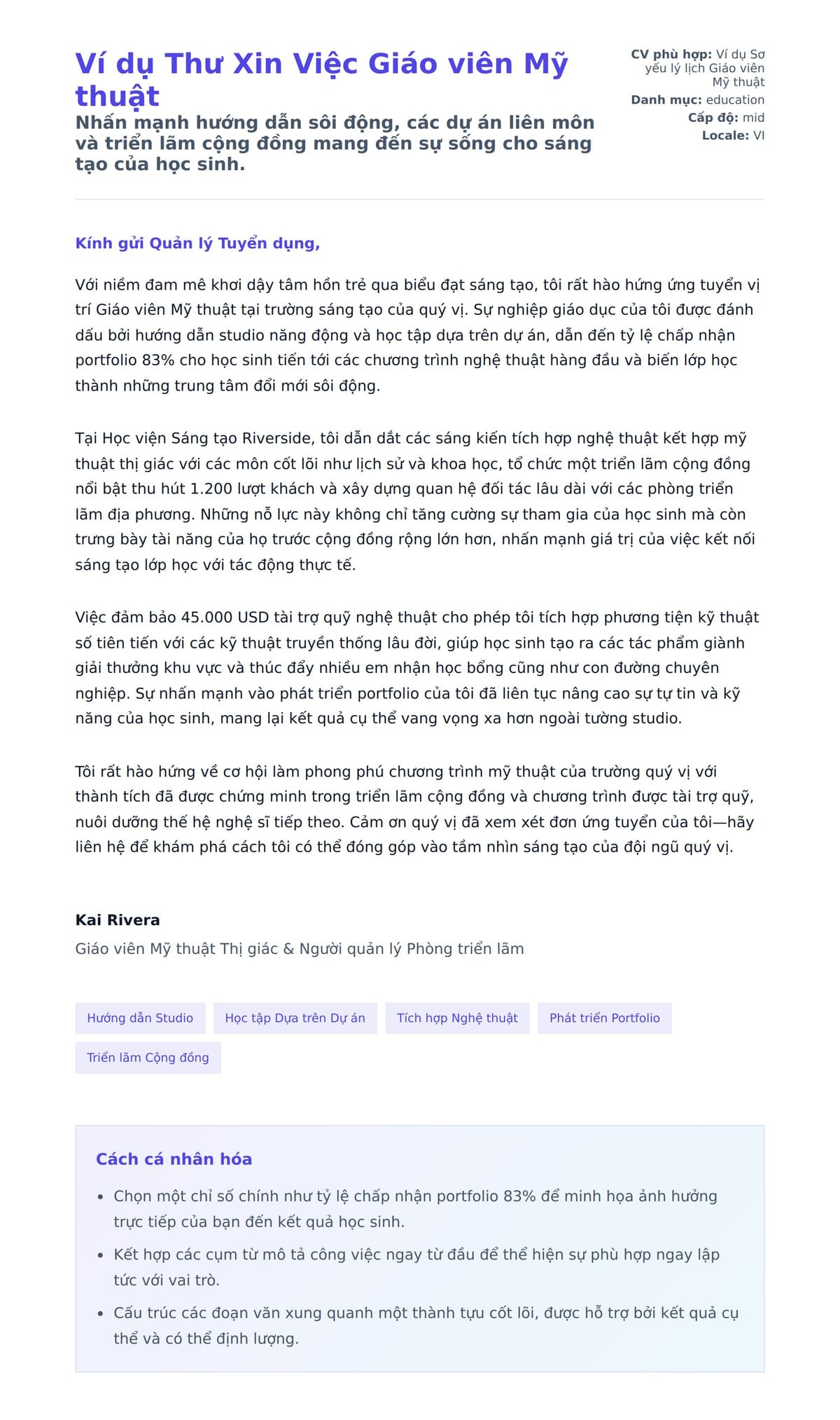 Bản xem trước thư xin việc cho Ví dụ Thư Xin Việc Giáo viên Mỹ thuật