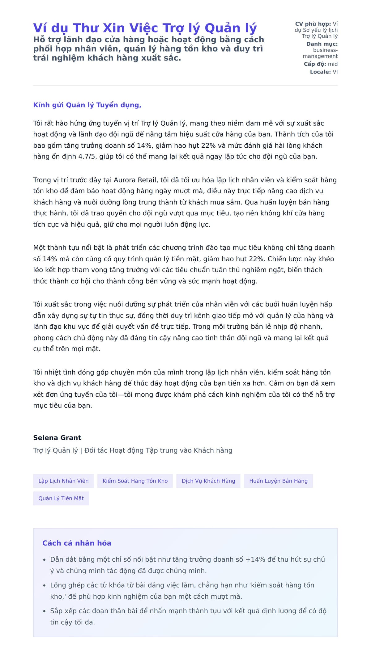 Bản xem trước thư xin việc cho Ví dụ Thư Xin Việc Trợ lý Quản lý