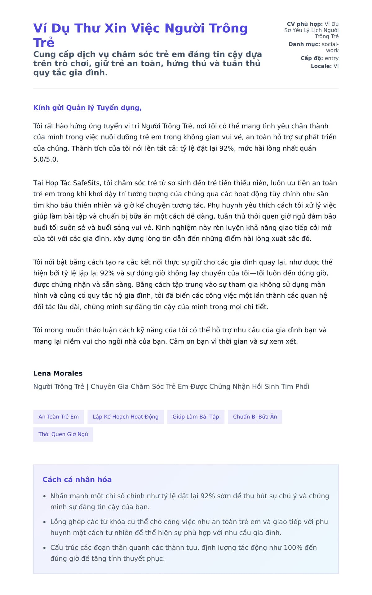 Bản xem trước thư xin việc cho Ví Dụ Thư Xin Việc Người Trông Trẻ