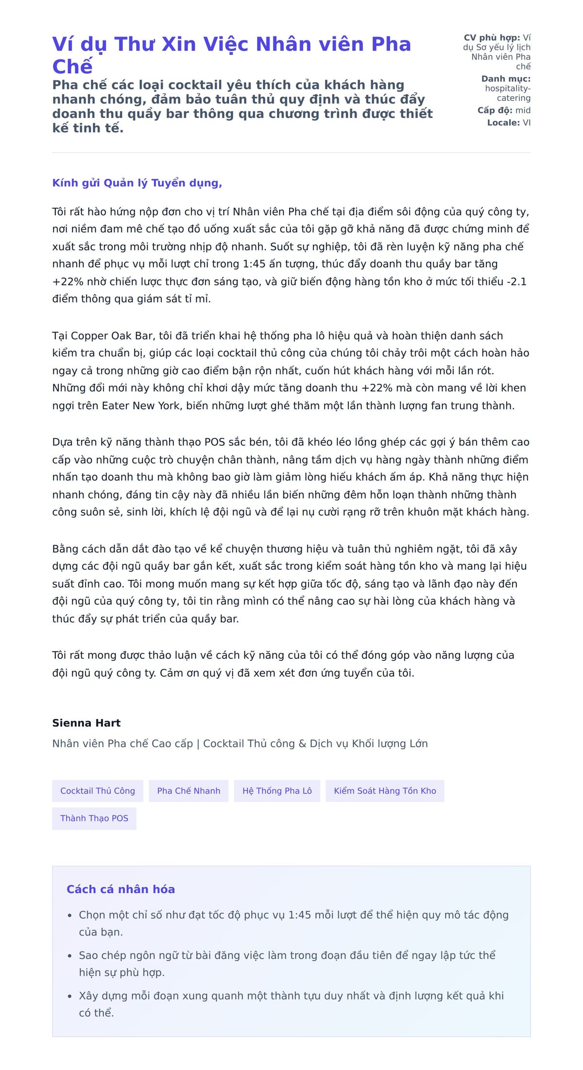 Bản xem trước thư xin việc cho Ví dụ Thư Xin Việc Nhân viên Pha Chế