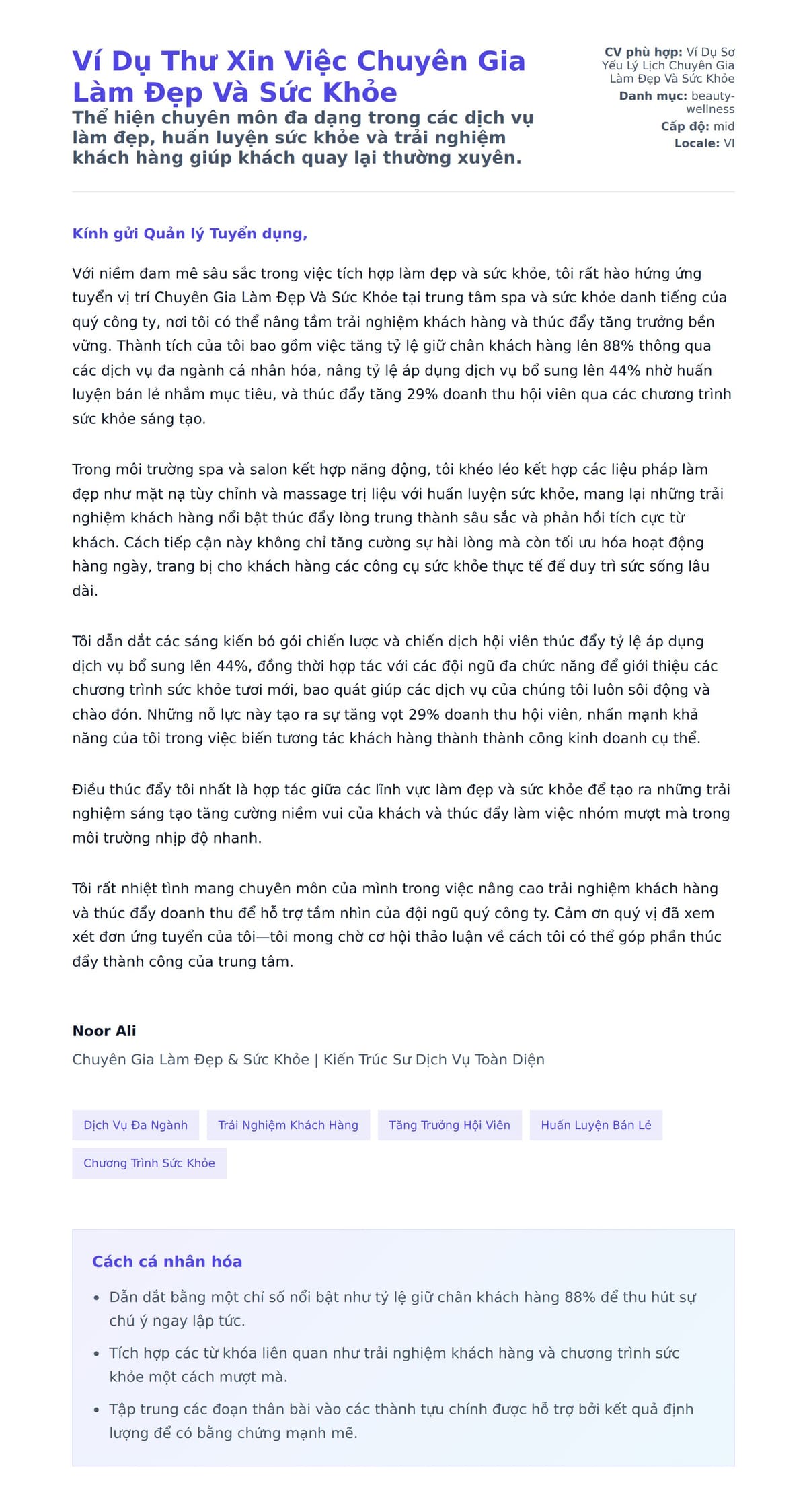 Ví Dụ Thư Xin Việc Chuyên Gia Làm Đẹp Và Sức Khỏe