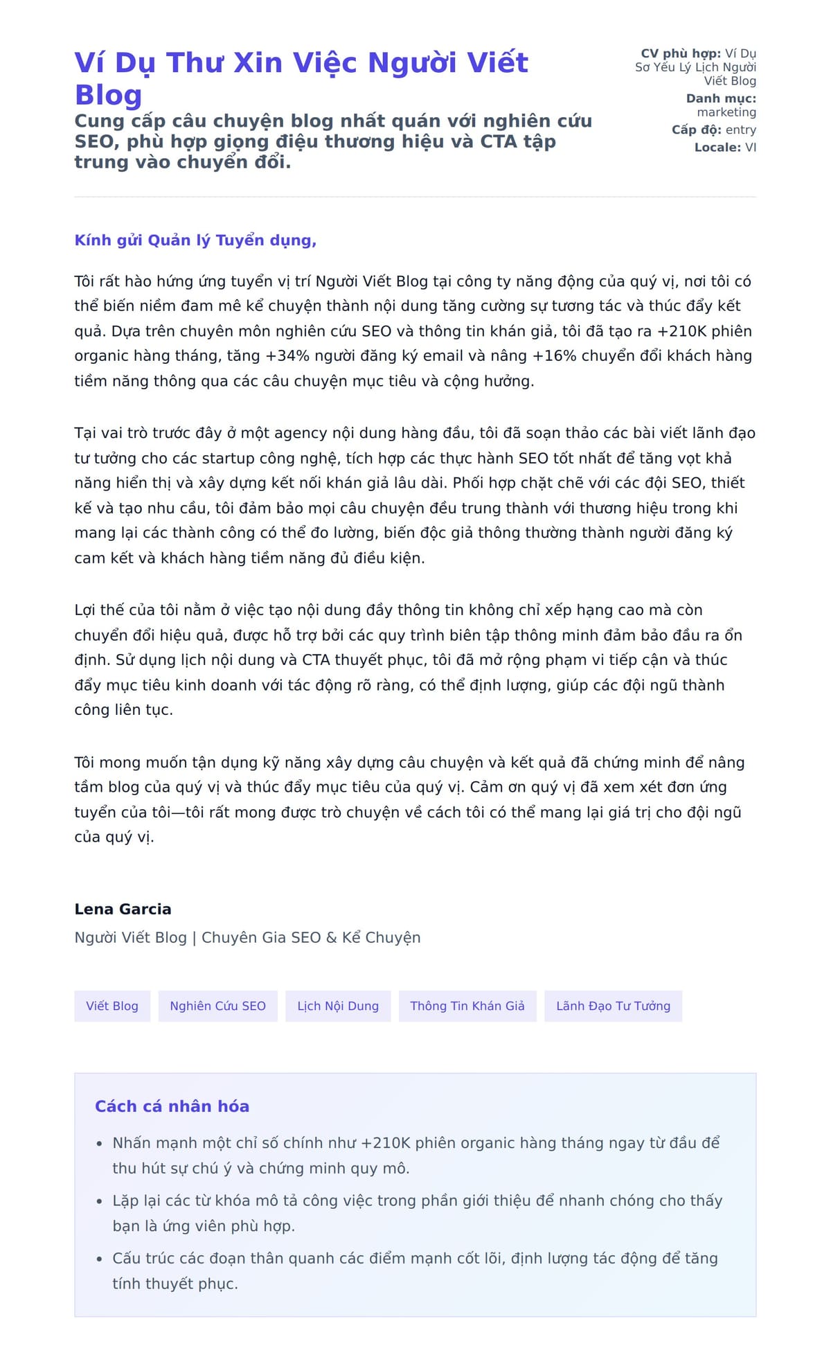 Bản xem trước thư xin việc cho Ví Dụ Thư Xin Việc Người Viết Blog