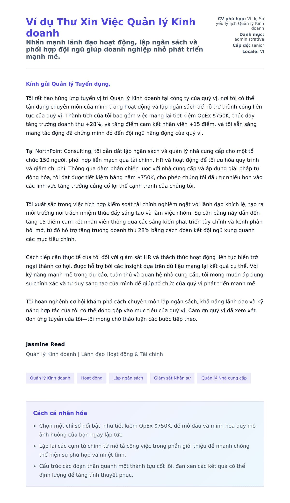 Bản xem trước thư xin việc cho Ví dụ Thư Xin Việc Quản lý Kinh doanh