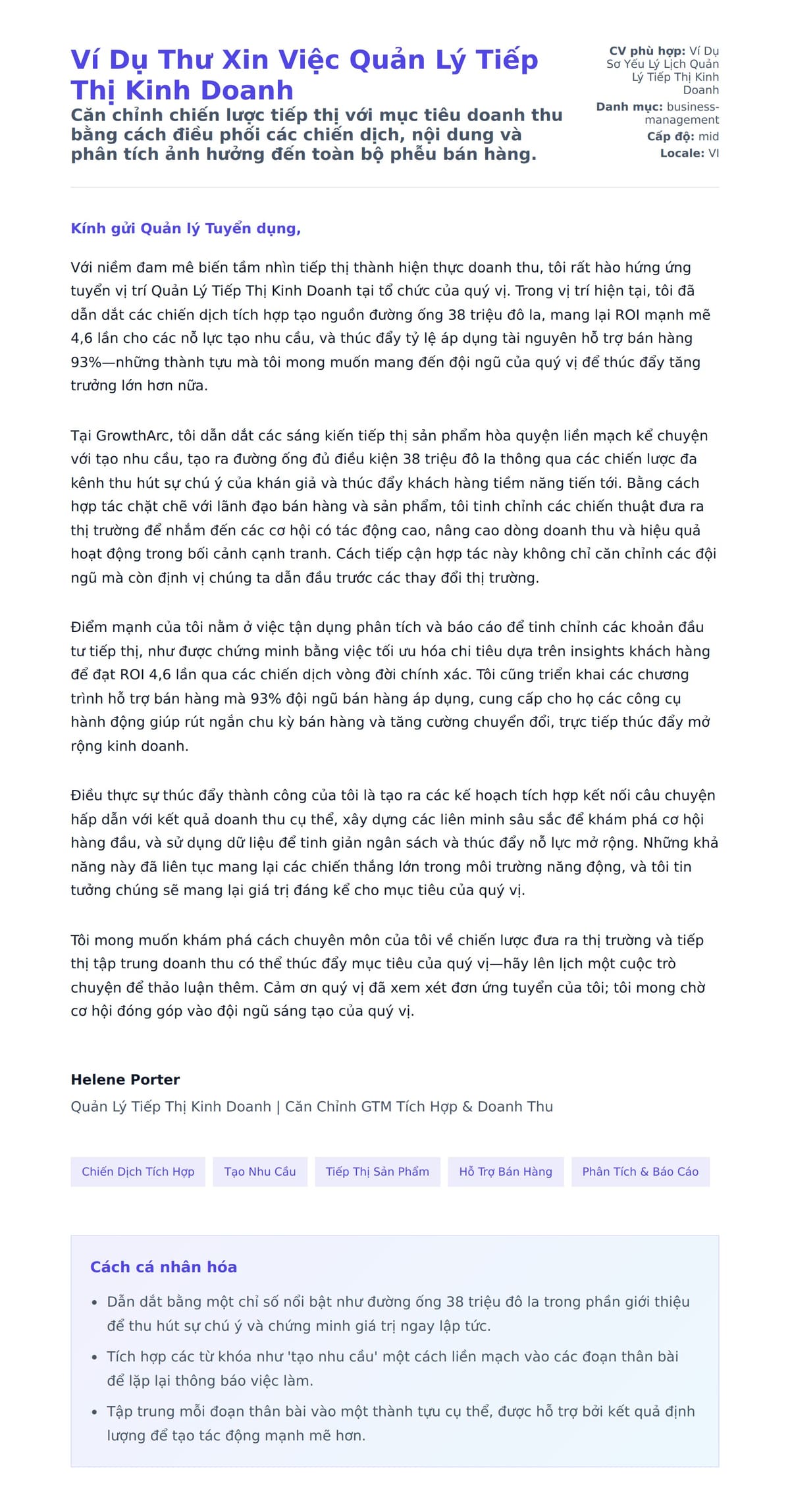 Bản xem trước thư xin việc cho Ví Dụ Thư Xin Việc Quản Lý Tiếp Thị Kinh Doanh