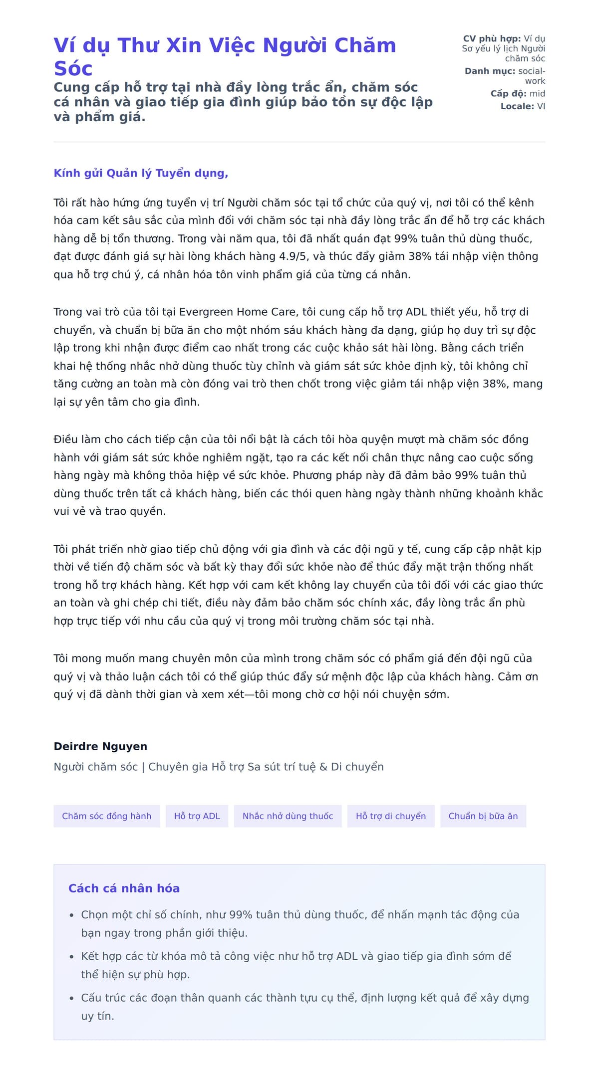 Bản xem trước thư xin việc cho Ví dụ Thư Xin Việc Người Chăm Sóc