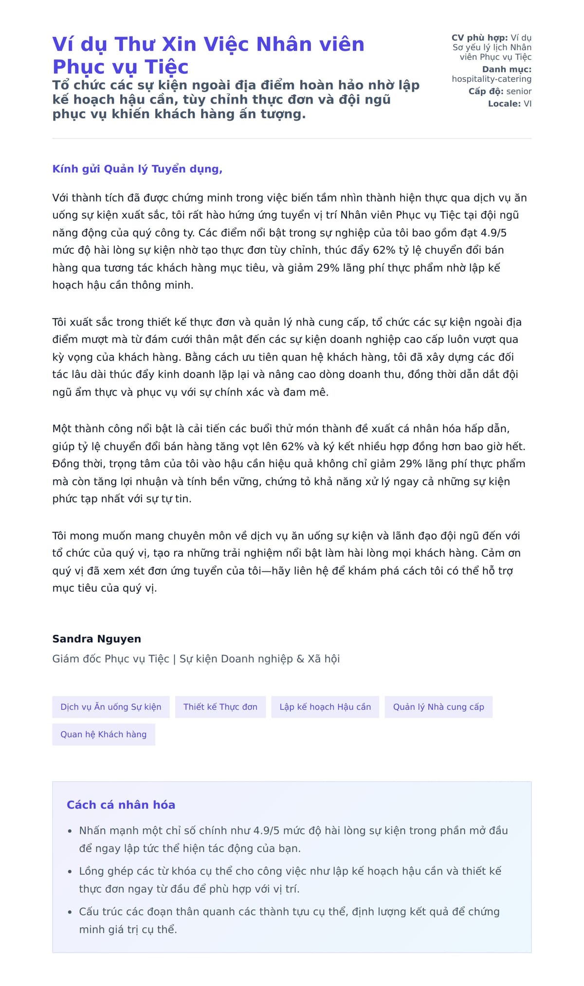 Bản xem trước thư xin việc cho Ví dụ Thư Xin Việc Nhân viên Phục vụ Tiệc