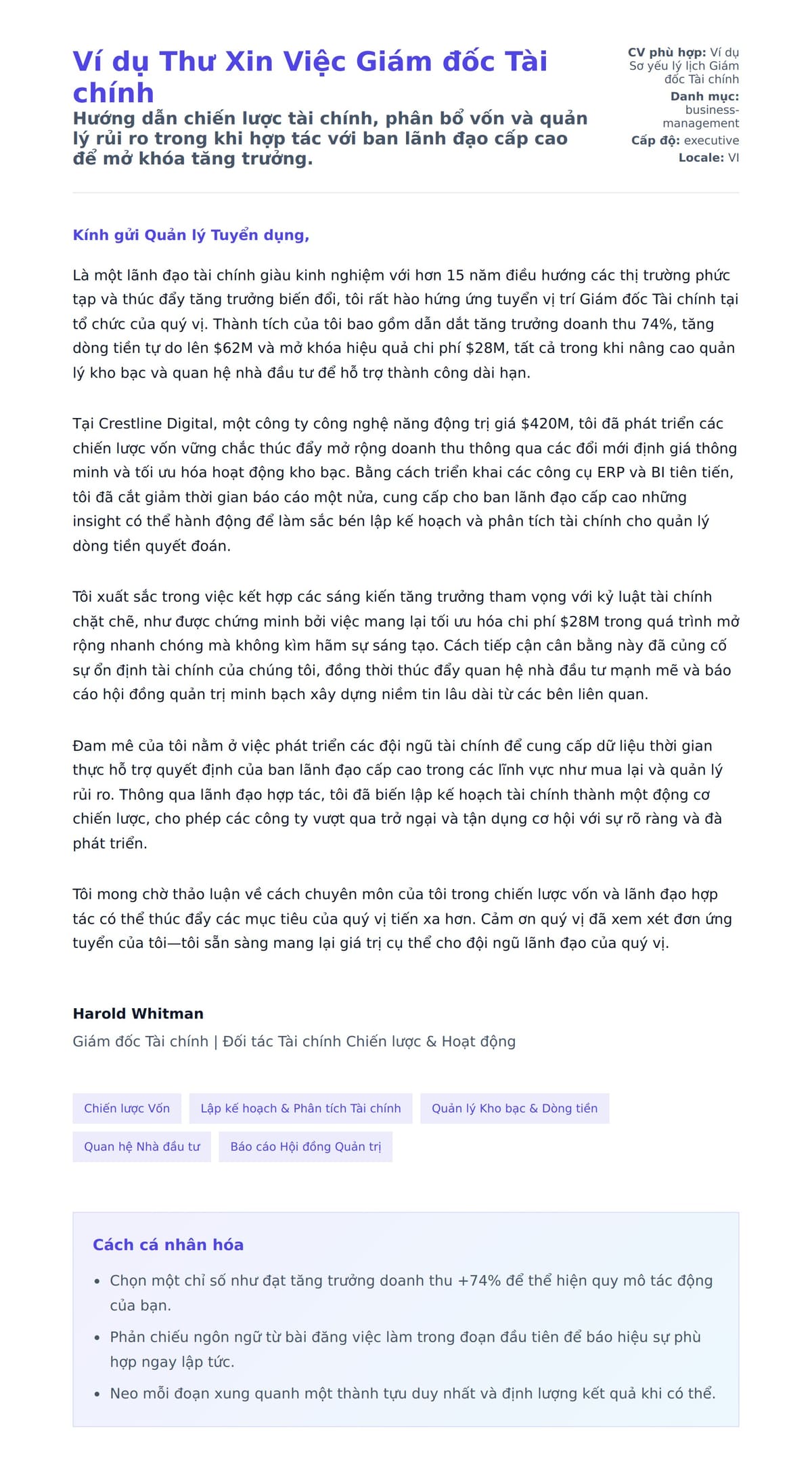 Bản xem trước thư xin việc cho Ví dụ Thư Xin Việc Giám đốc Tài chính