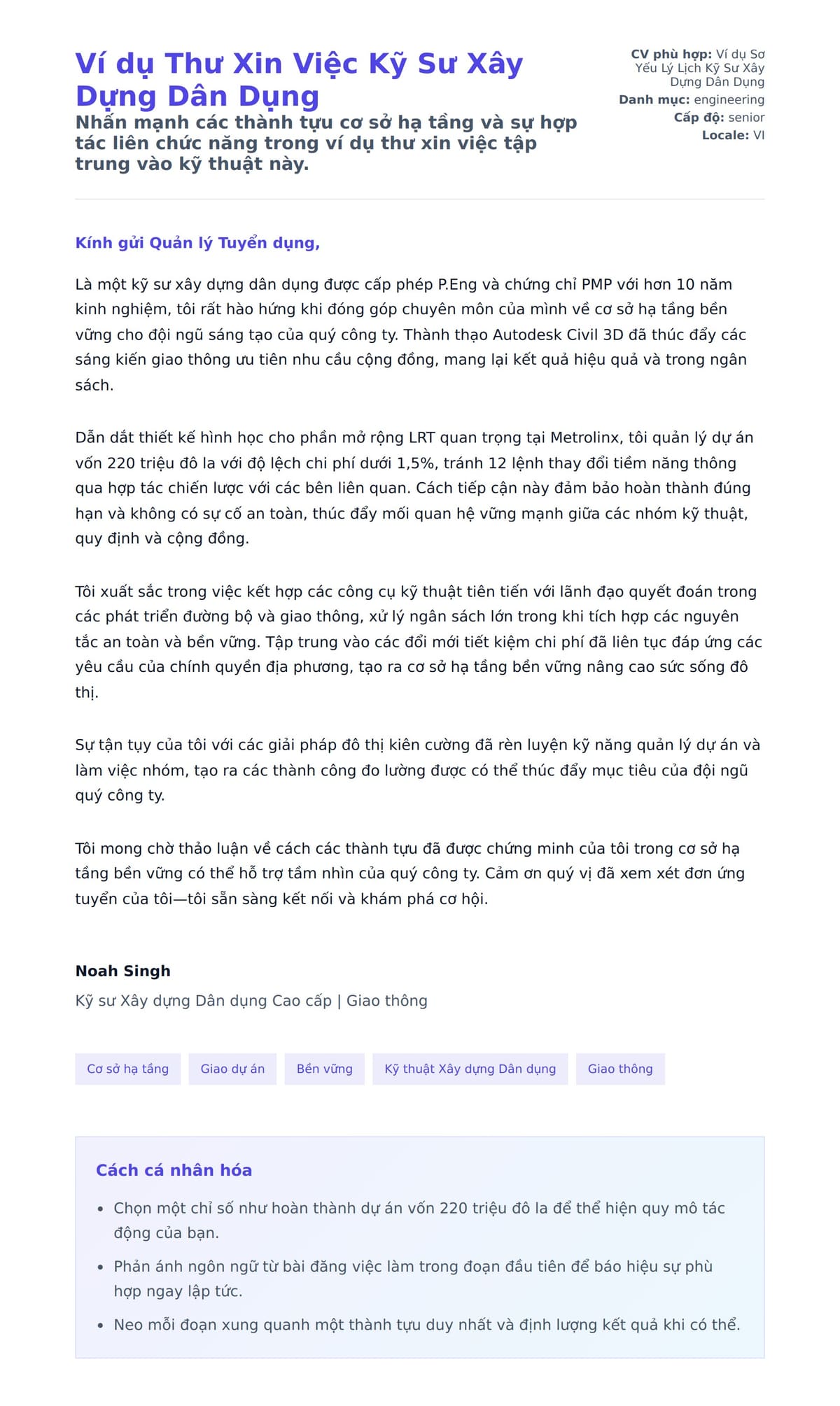 Bản xem trước thư xin việc cho Ví dụ Thư Xin Việc Kỹ Sư Xây Dựng Dân Dụng