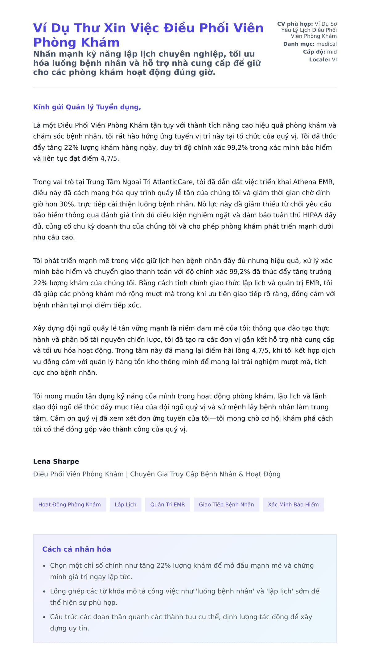 Bản xem trước thư xin việc cho Ví Dụ Thư Xin Việc Điều Phối Viên Phòng Khám