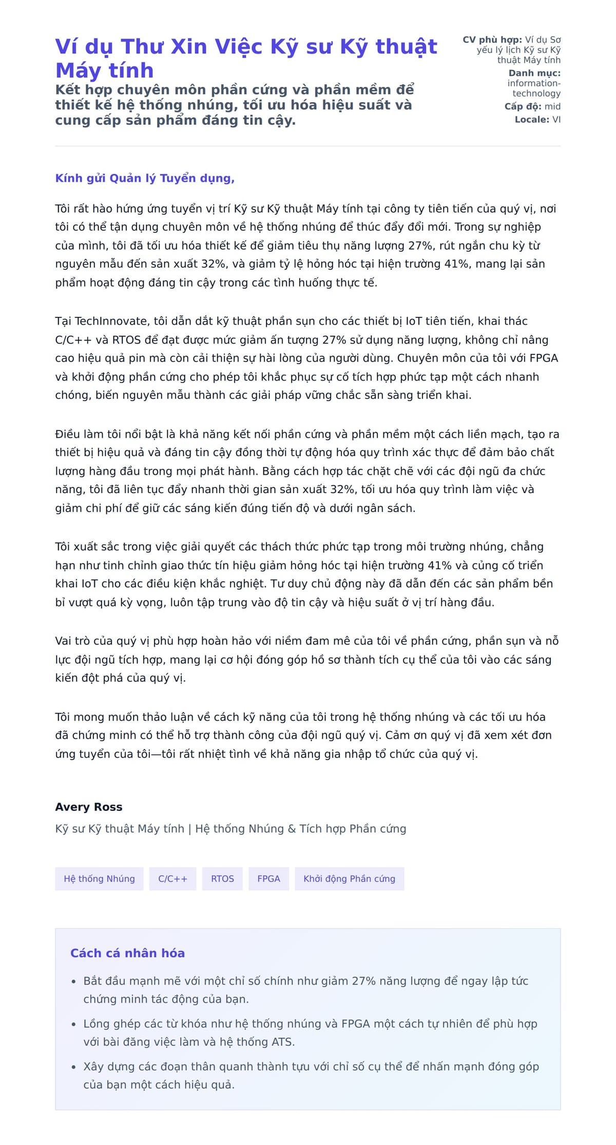 Bản xem trước thư xin việc cho Ví dụ Thư Xin Việc Kỹ sư Kỹ thuật Máy tính