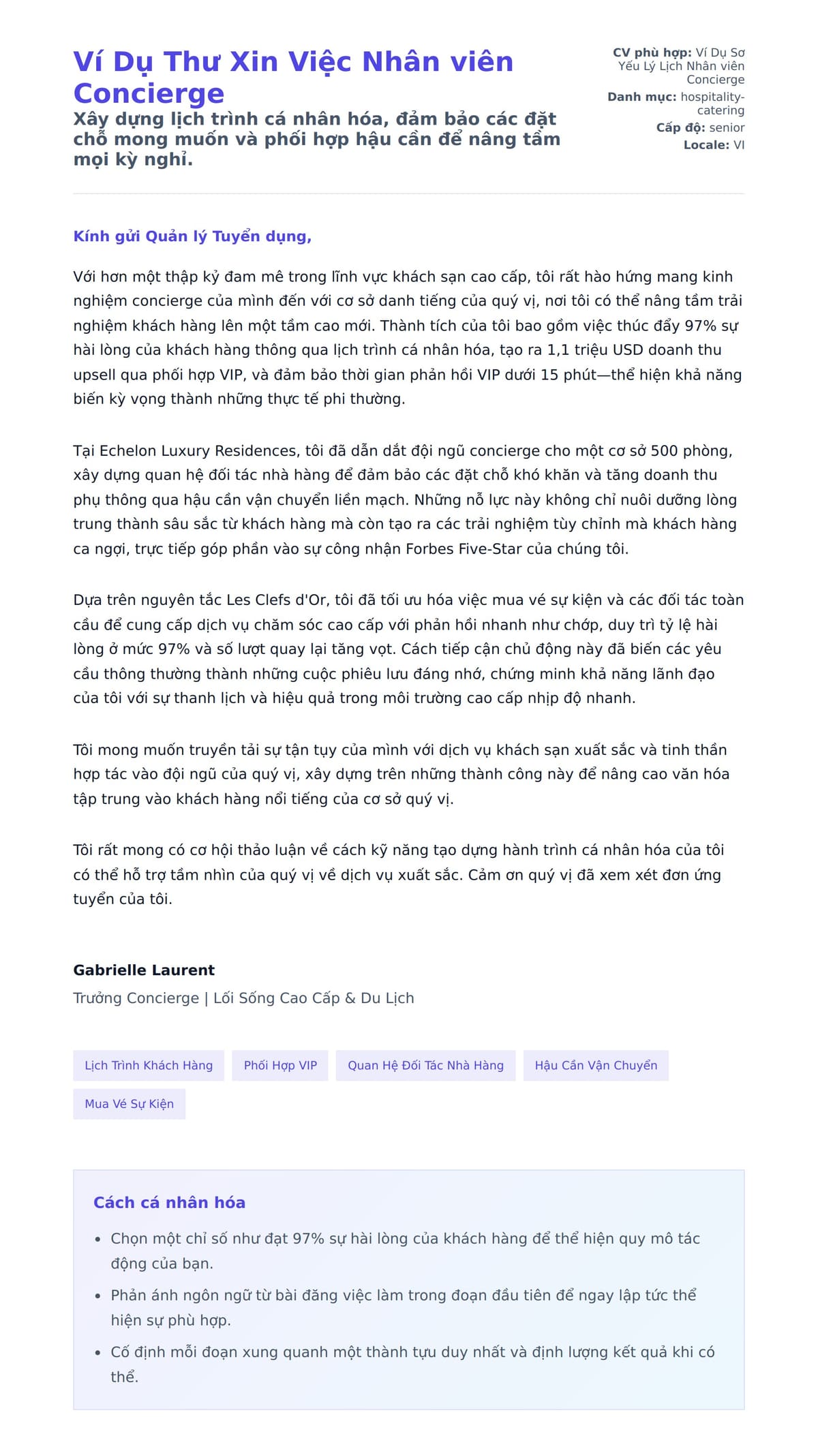 Bản xem trước thư xin việc cho Ví Dụ Thư Xin Việc Nhân viên Concierge