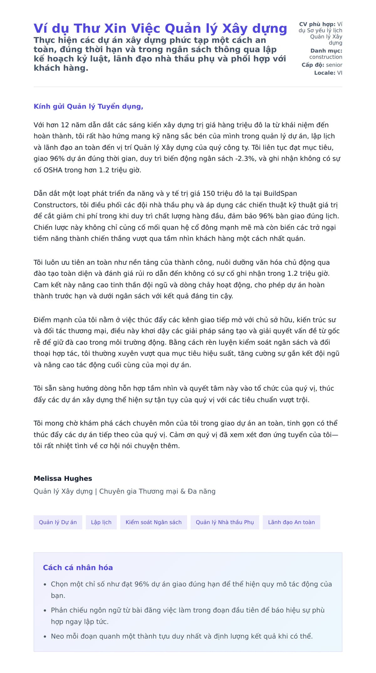 Bản xem trước thư xin việc cho Ví dụ Thư Xin Việc Quản lý Xây dựng