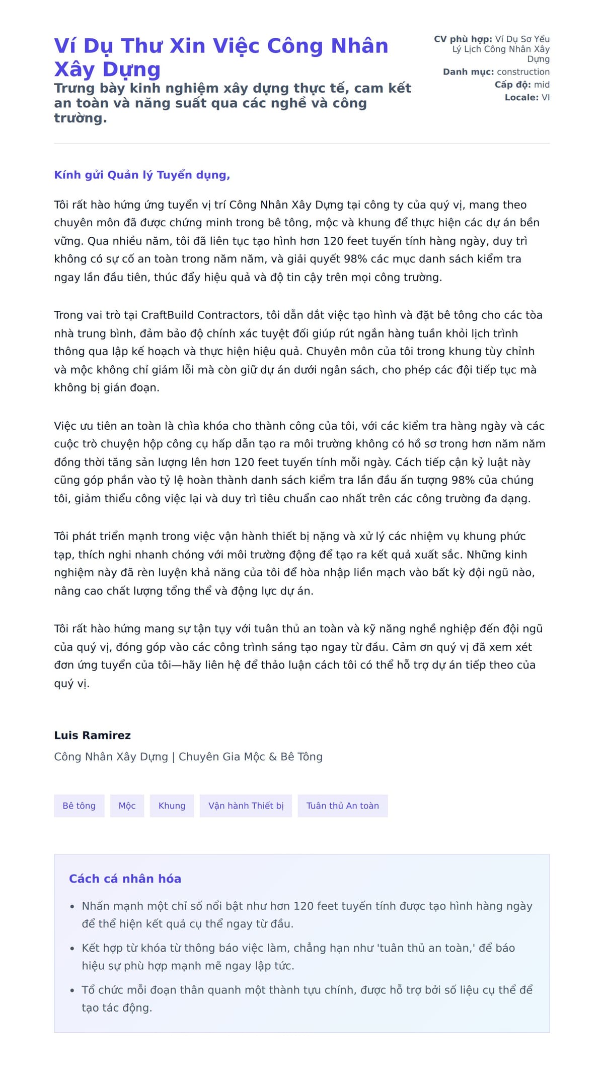Bản xem trước thư xin việc cho Ví Dụ Thư Xin Việc Công Nhân Xây Dựng