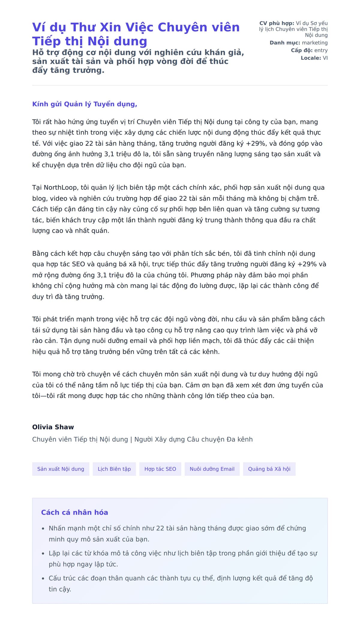 Bản xem trước thư xin việc cho Ví dụ Thư Xin Việc Chuyên viên Tiếp thị Nội dung