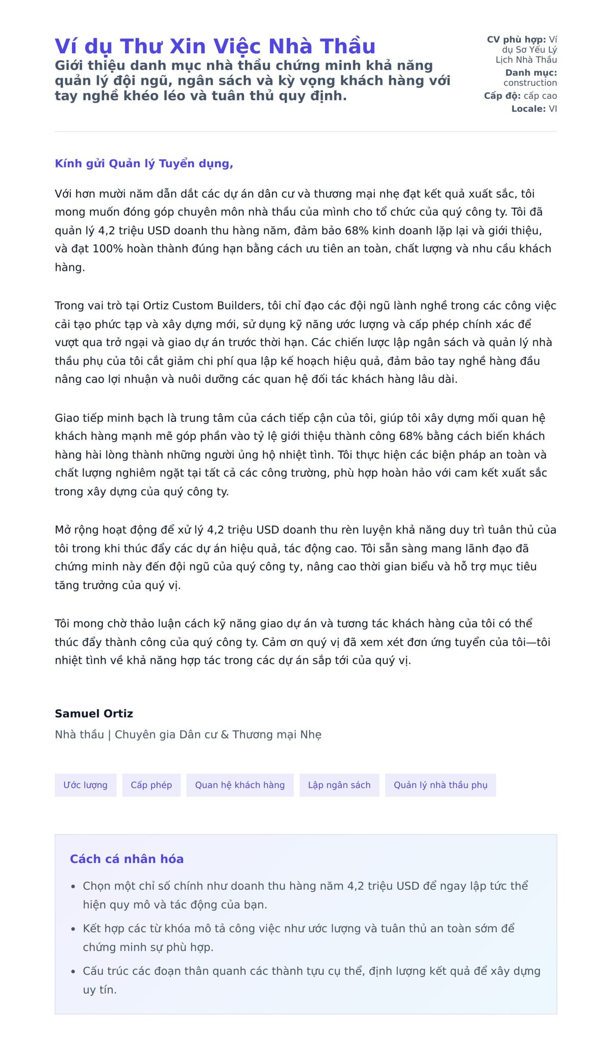 Bản xem trước thư xin việc cho Ví dụ Thư Xin Việc Nhà Thầu