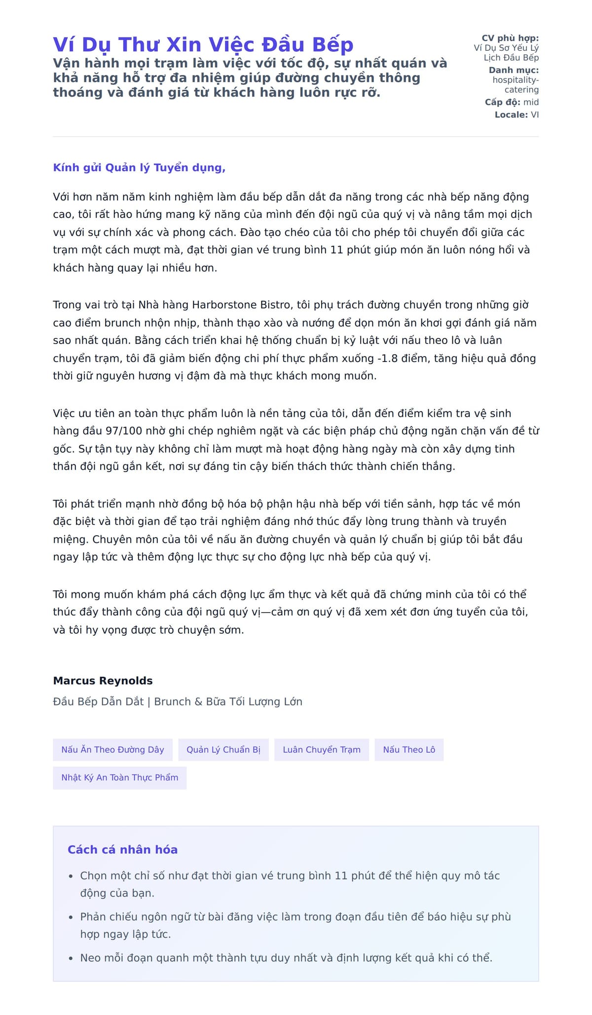 Bản xem trước thư xin việc cho Ví Dụ Thư Xin Việc Đầu Bếp