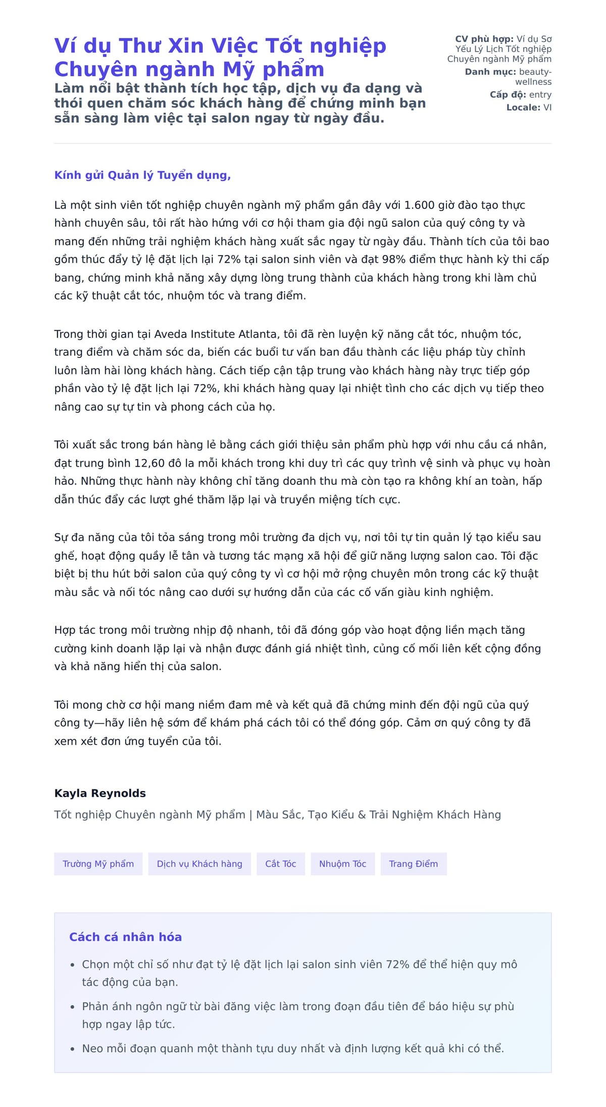 Bản xem trước thư xin việc cho Ví dụ Thư Xin Việc Tốt nghiệp Chuyên ngành Mỹ phẩm
