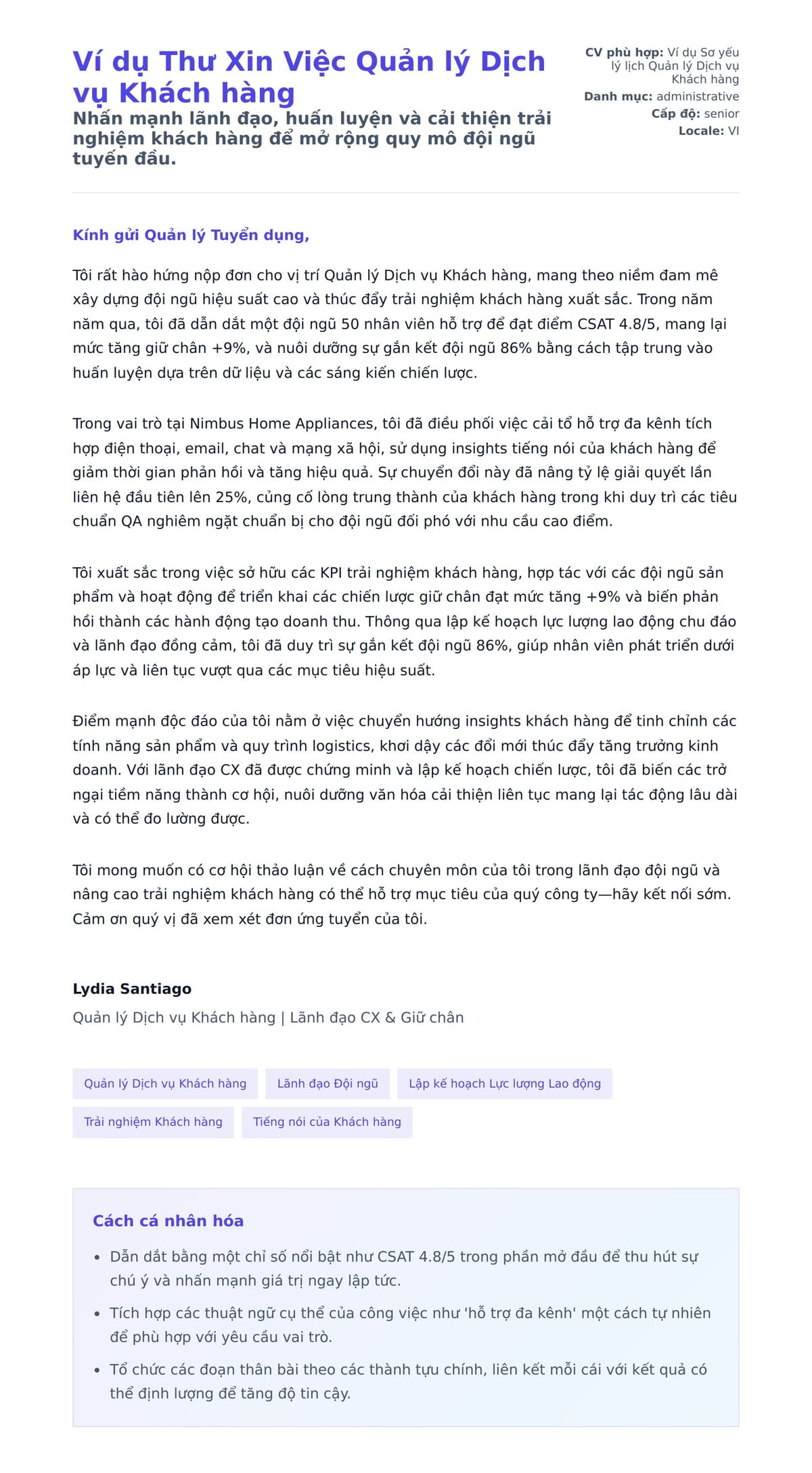 Bản xem trước thư xin việc cho Ví dụ Thư Xin Việc Quản lý Dịch vụ Khách hàng