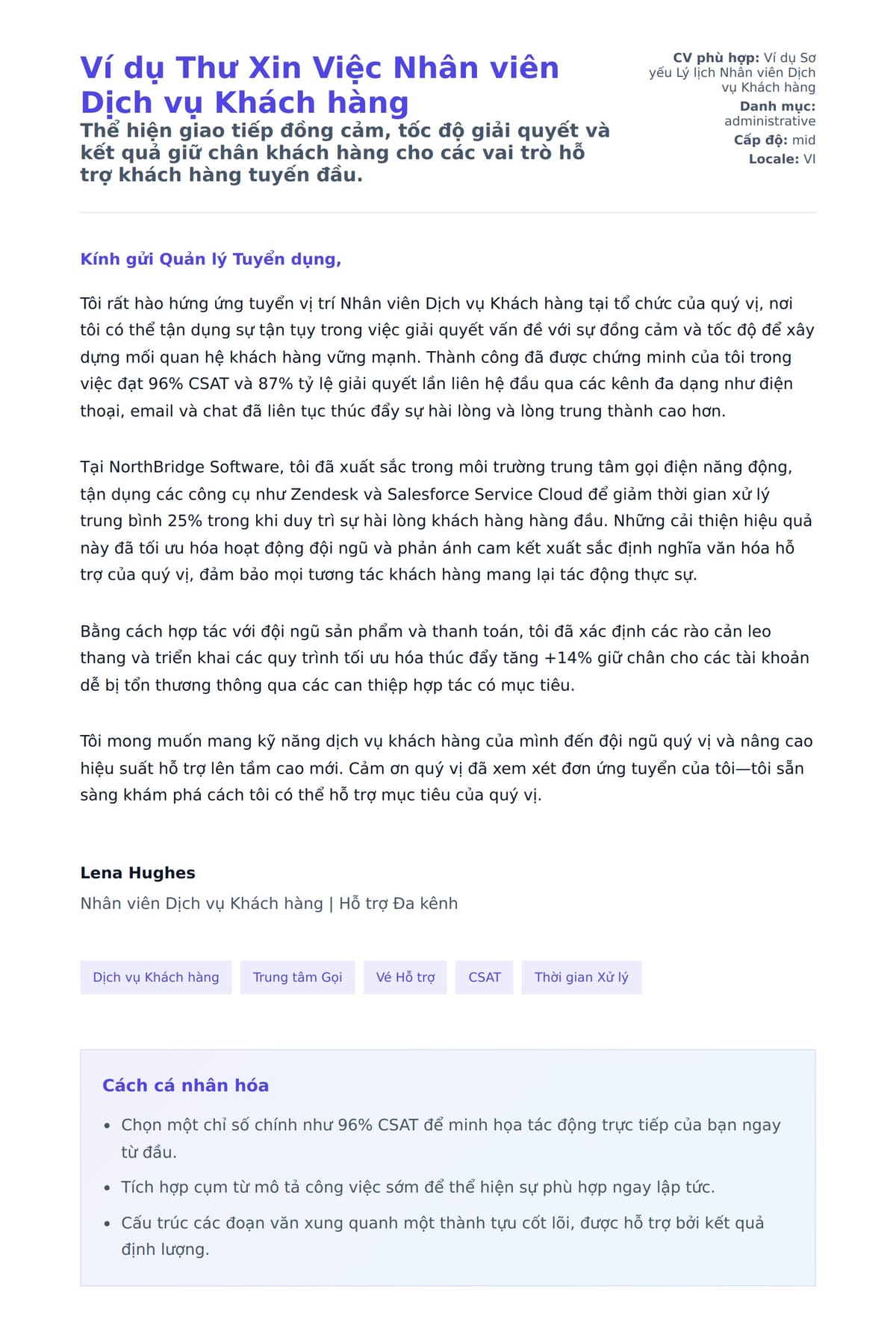 Bản xem trước thư xin việc cho Ví dụ Thư Xin Việc Nhân viên Dịch vụ Khách hàng