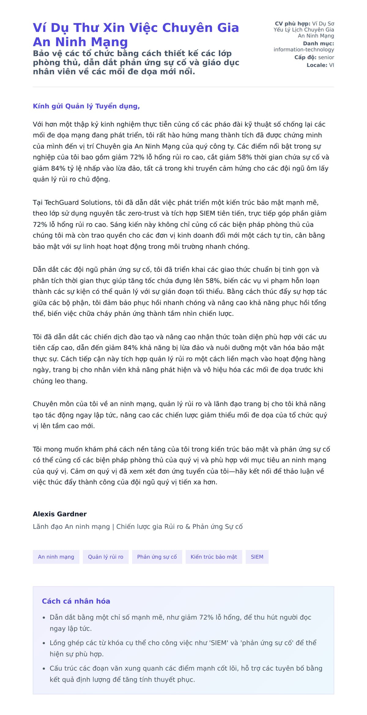 Bản xem trước thư xin việc cho Ví Dụ Thư Xin Việc Chuyên Gia An Ninh Mạng
