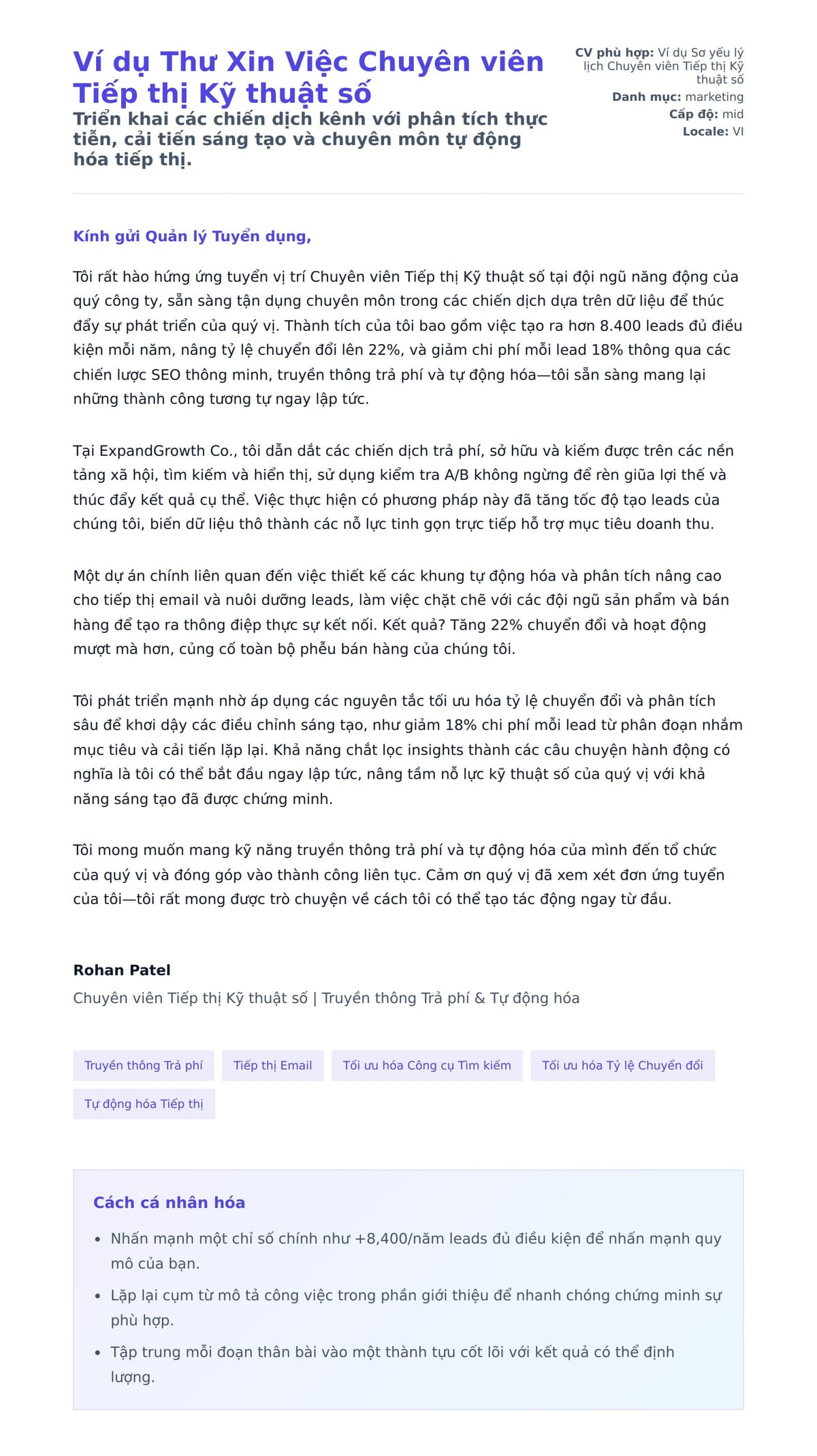 Bản xem trước thư xin việc cho Ví dụ Thư Xin Việc Chuyên viên Tiếp thị Kỹ thuật số
