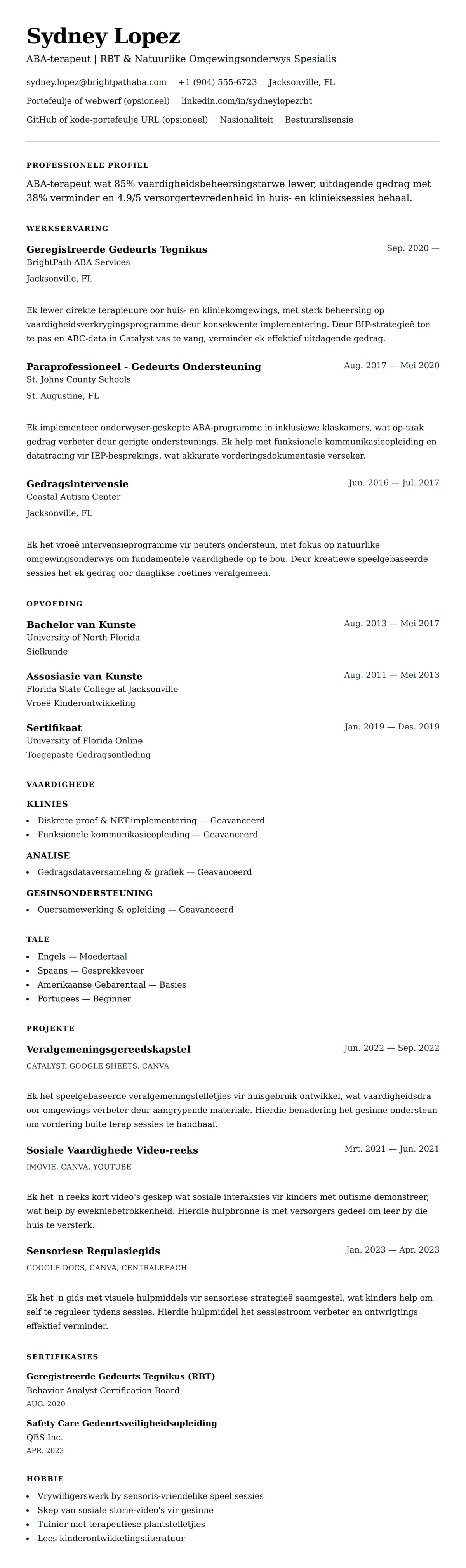 Leweensbeskrywing-vooruitskouk vir ABA-terapeut CV-voorbeeld