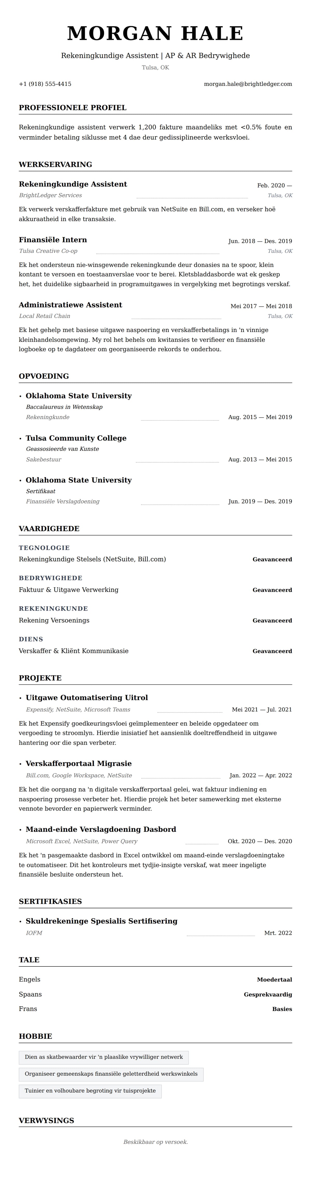 Leweensbeskrywing-vooruitskouk vir Rekeningkundige Assistent Lewensloop Voorbeeld