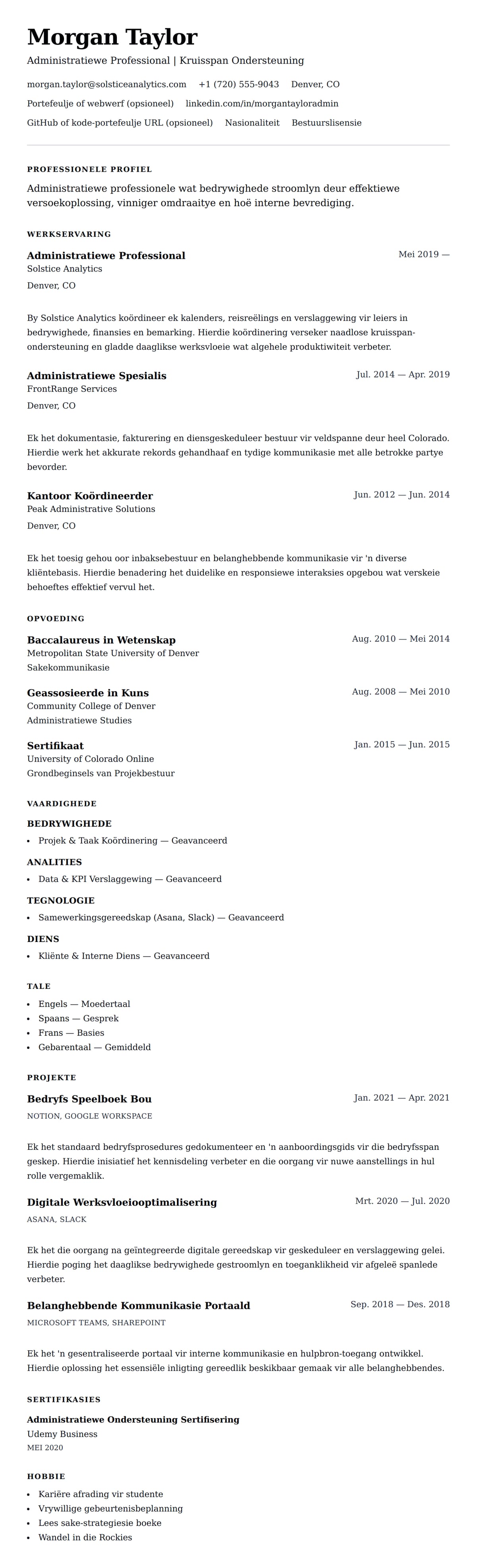 Leweensbeskrywing-vooruitskouk vir Administratiewe Professional Lewensloop Voorbeeld