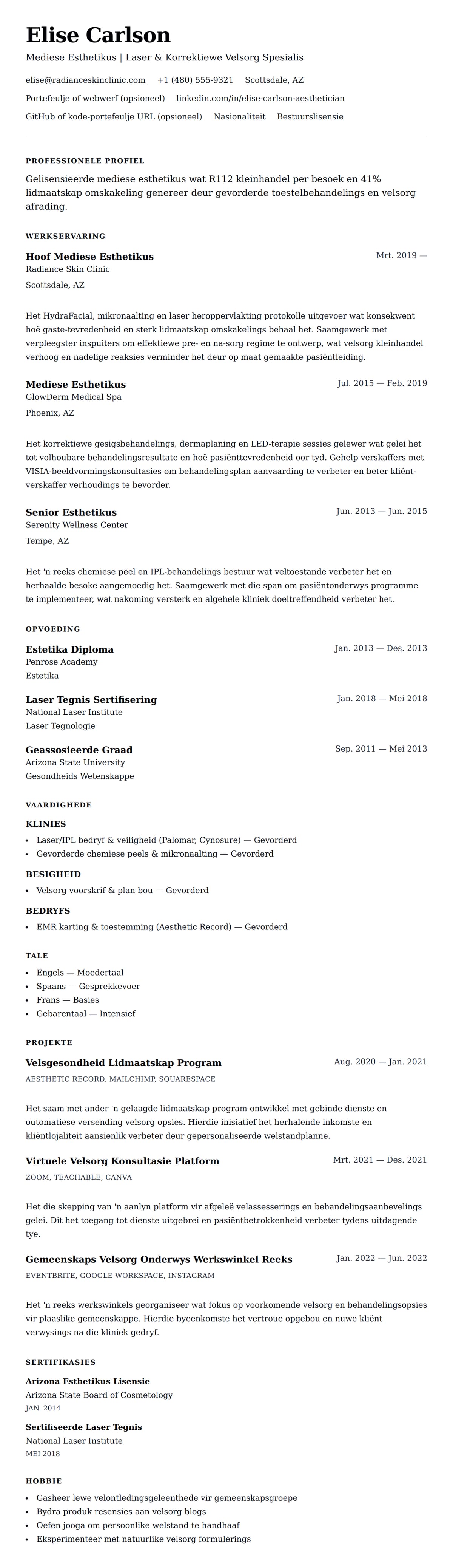 Leweensbeskrywing-vooruitskouk vir Mediese Esthetikus CV Voorbeeld