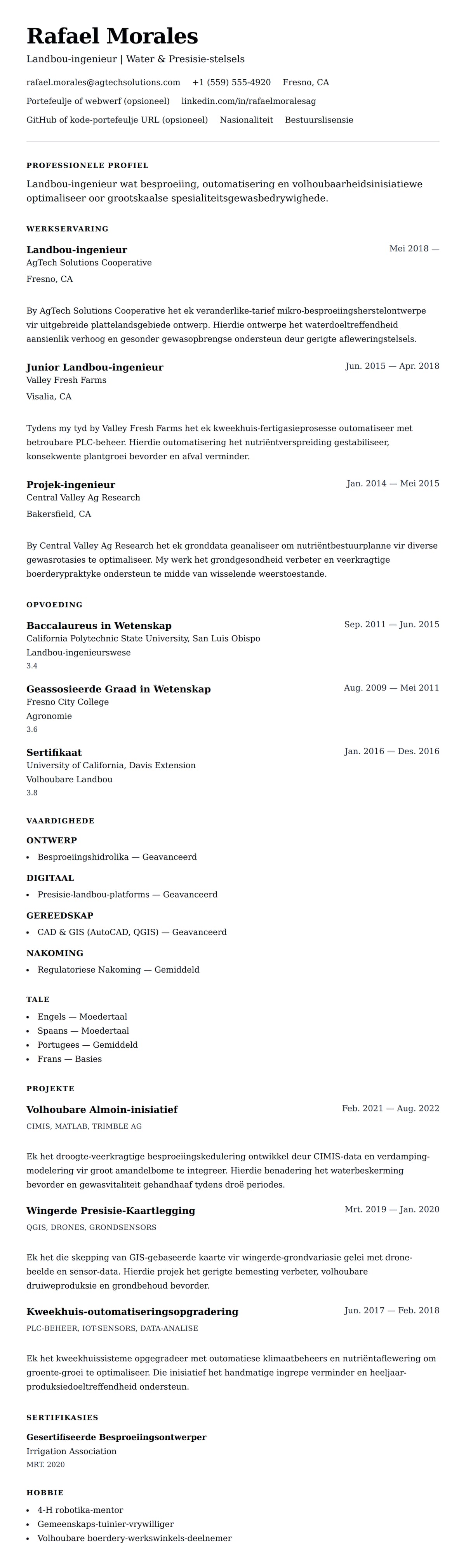 Leweensbeskrywing-vooruitskouk vir Landbou-ingenieur CV-voorbeeld