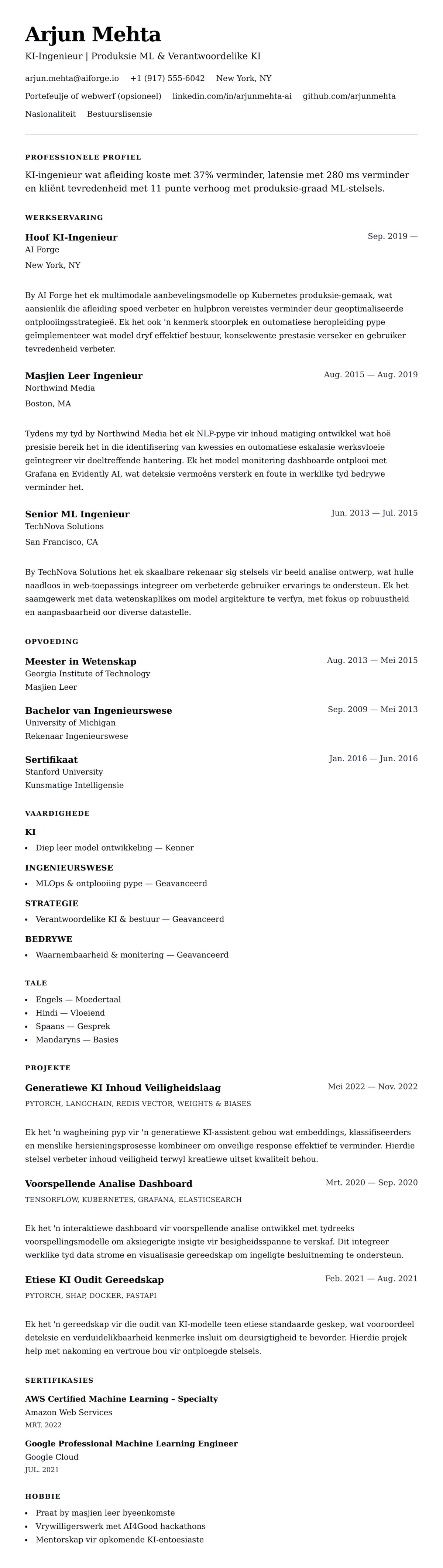 Leweensbeskrywing-vooruitskouk vir KI-Ingenieur Lewensloop Voorbeeld