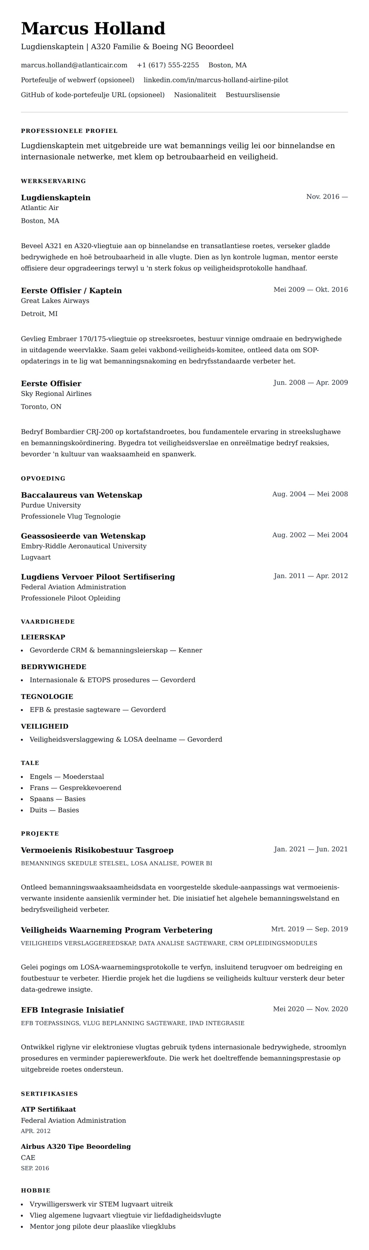 Leweensbeskrywing-vooruitskouk vir Lugdienspiloot Lewensloop Voorbeeld
