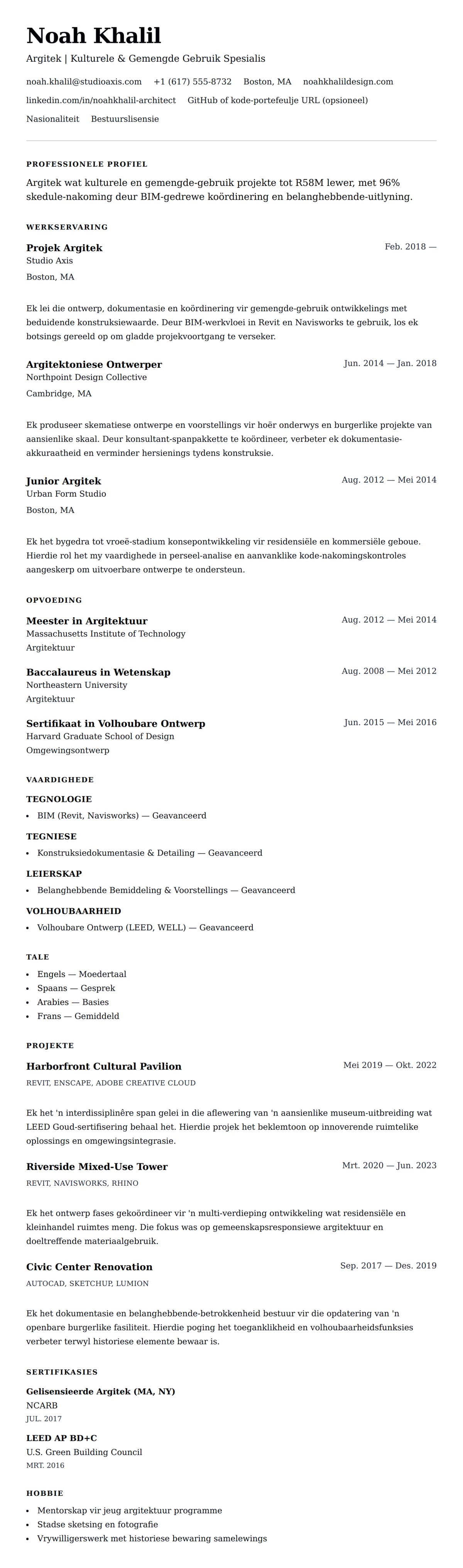 Leweensbeskrywing-vooruitskouk vir Argitek Lewensloop Voorbeeld