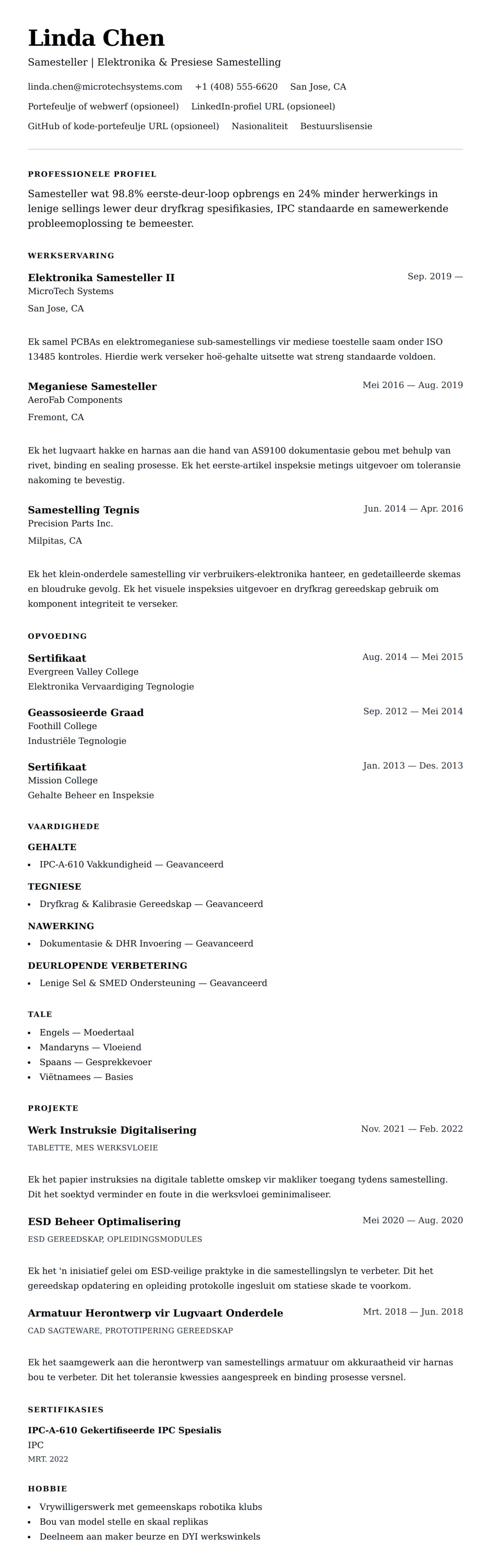 Leweensbeskrywing-vooruitskouk vir Samesteller Lewensloop Voorbeeld