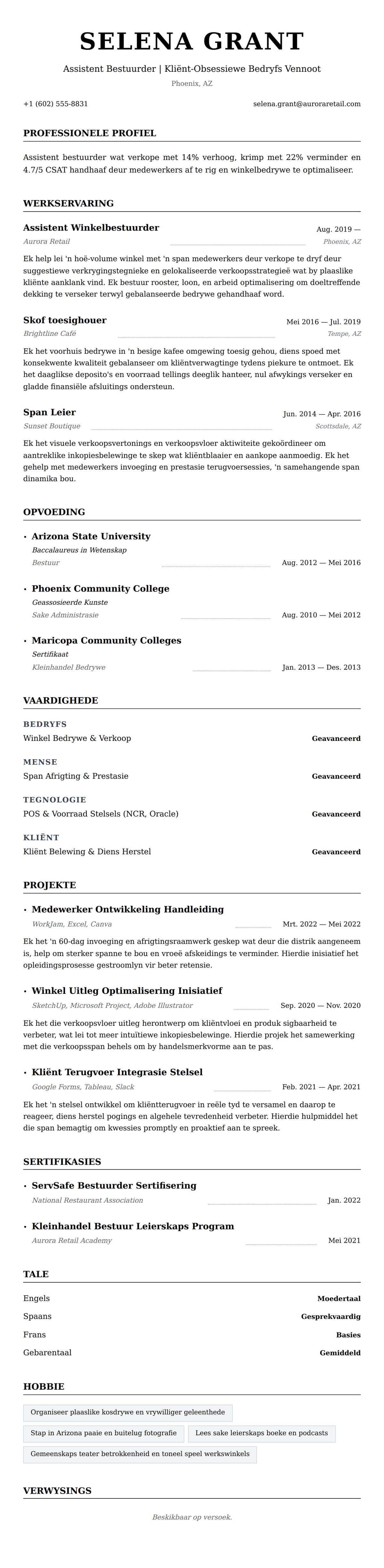 Leweensbeskrywing-vooruitskouk vir Assistent Bestuurder Lewensloop Voorbeeld