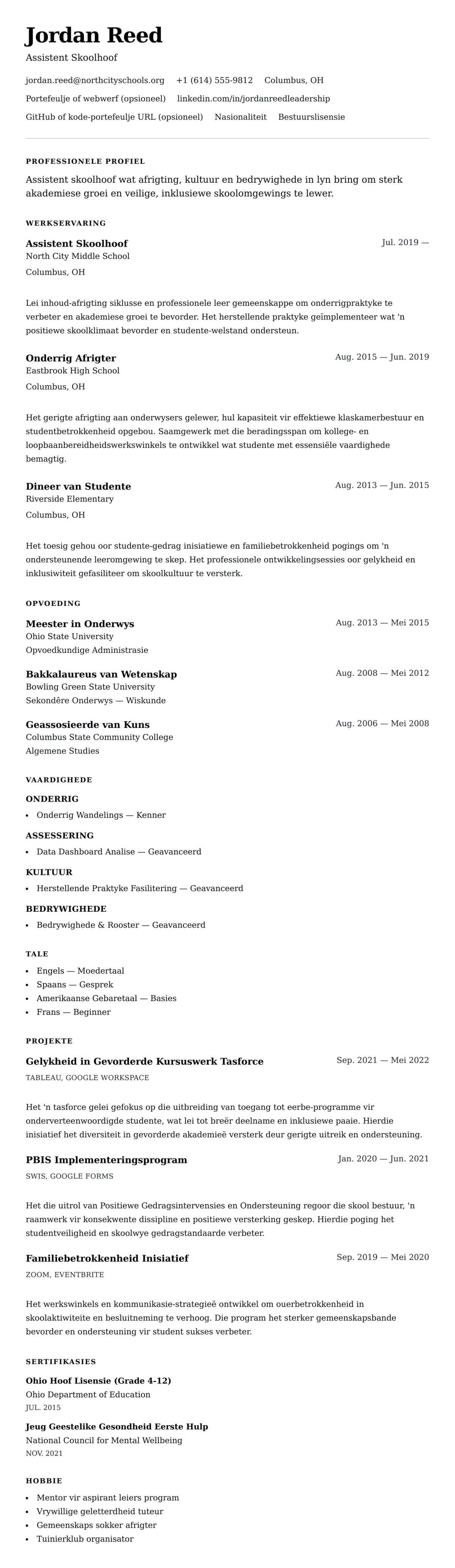 Leweensbeskrywing-vooruitskouk vir Assistent Skoolhoof Lewensloop Voorbeeld