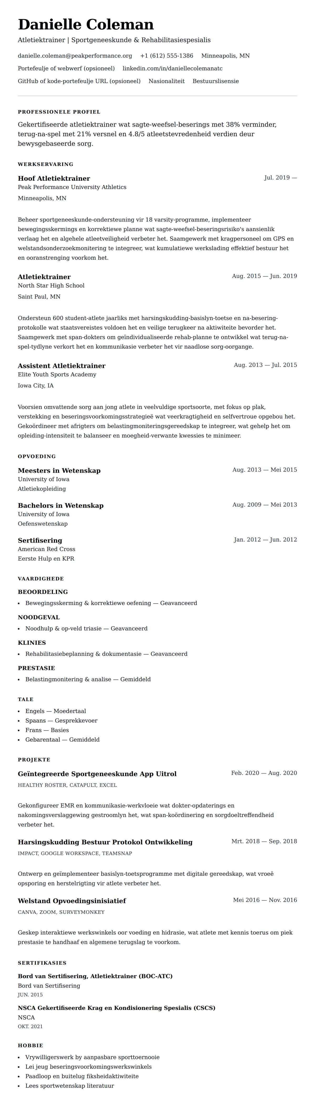 Leweensbeskrywing-vooruitskouk vir Voorbeeld van Atletiektrainer Lewensloop