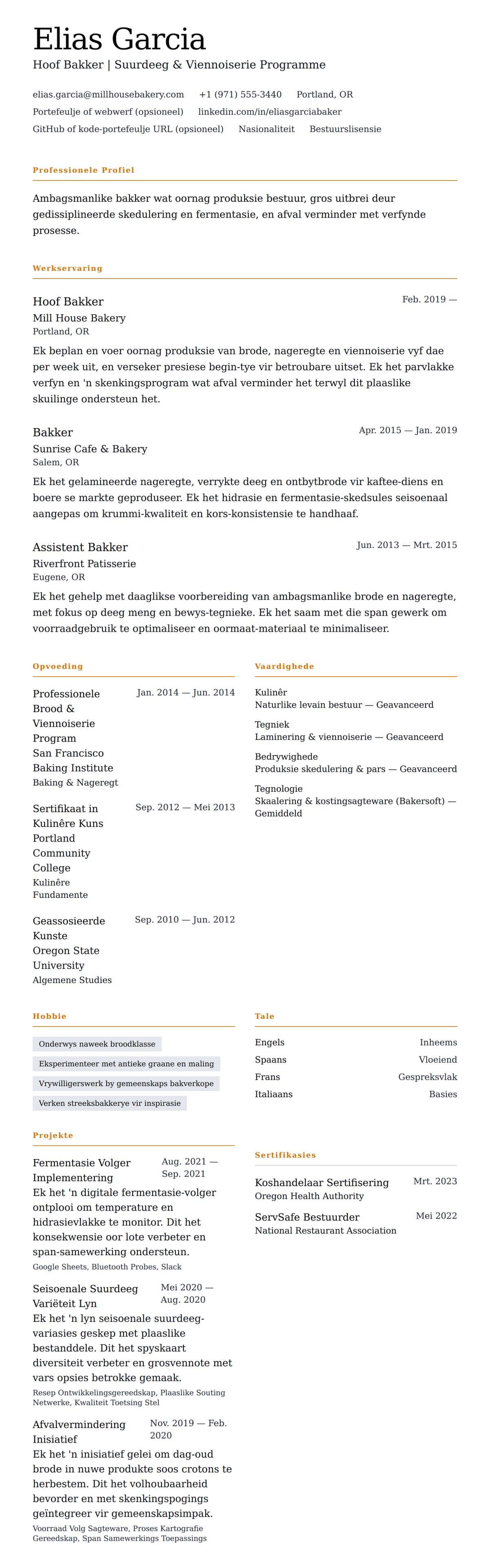 Leweensbeskrywing-vooruitskouk vir Bakker Leweenskrif Voorbeeld