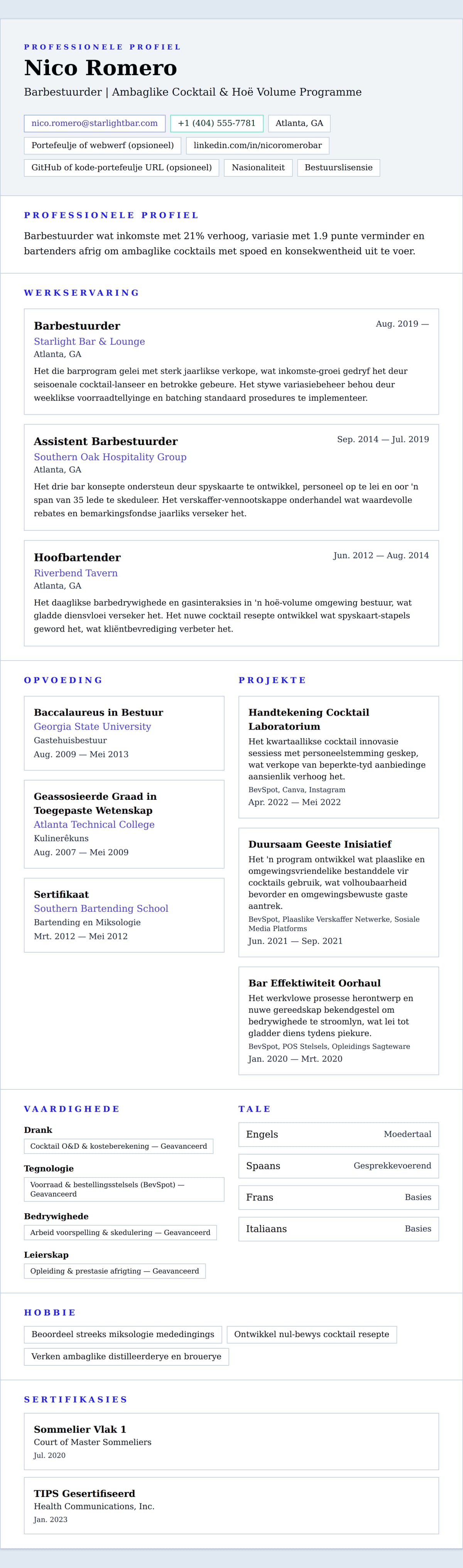 Leweensbeskrywing-vooruitskouk vir Barbestuurder Leefloopbaan Voorbeeld