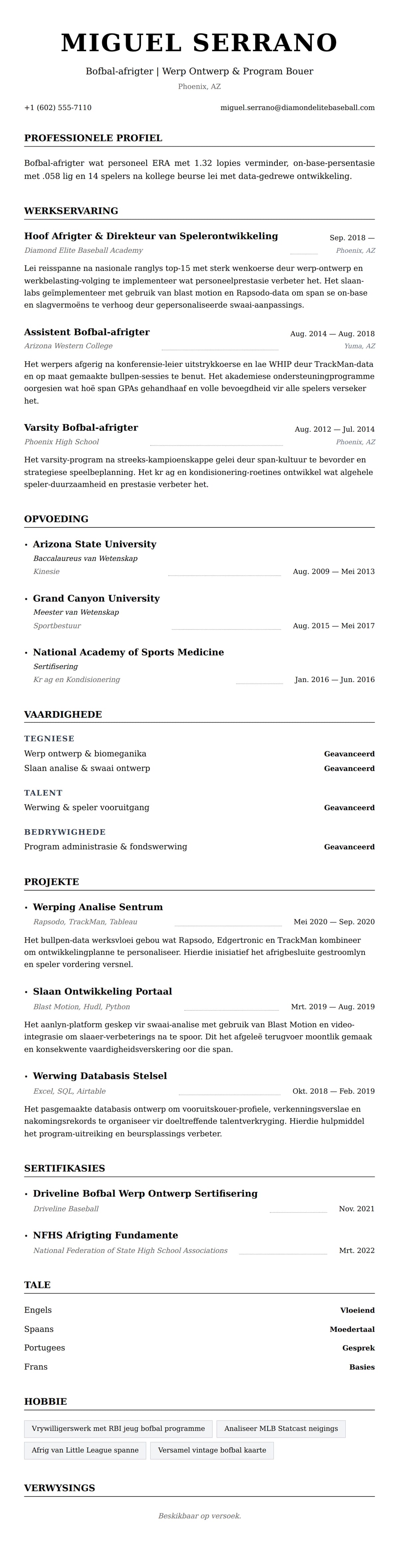 Leweensbeskrywing-vooruitskouk vir Bofbal-afrigter Lewensloop Voorbeeld