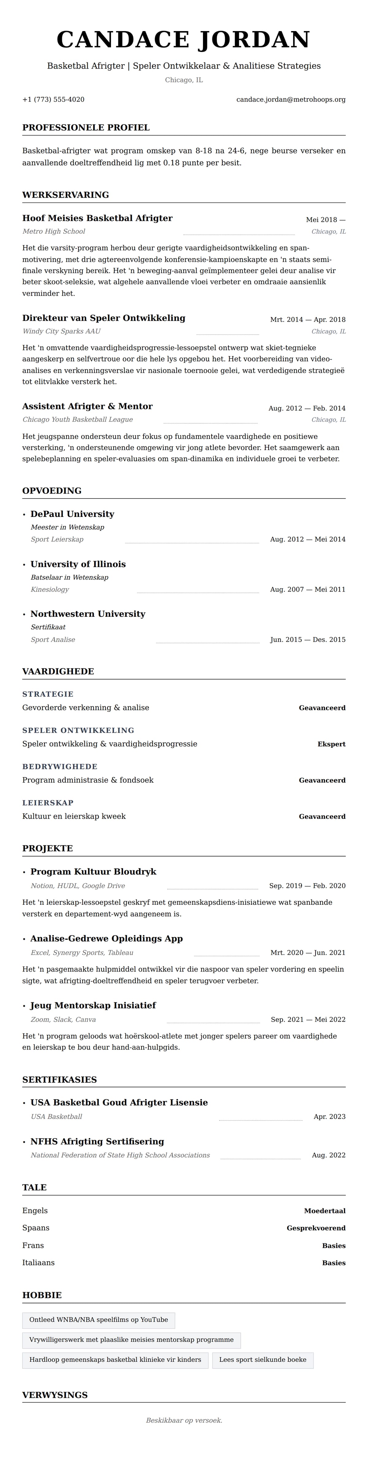 Leweensbeskrywing-vooruitskouk vir Basketbal Afrigter Lewensloop Voorbeeld