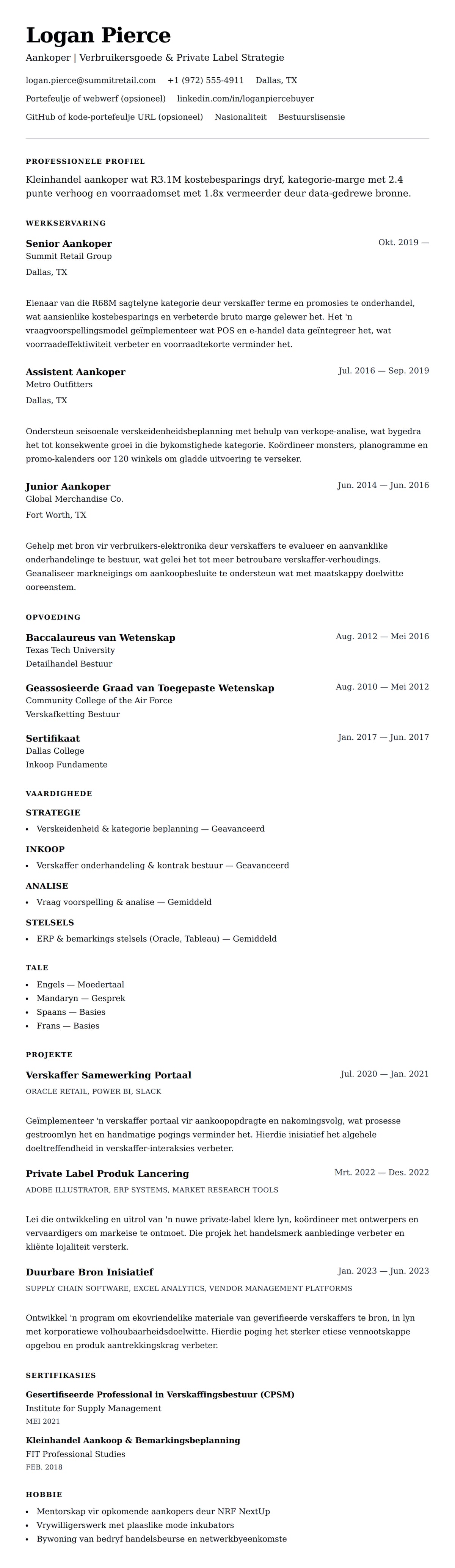 Leweensbeskrywing-vooruitskouk vir Aankoper Lewensloop Voorbeeld