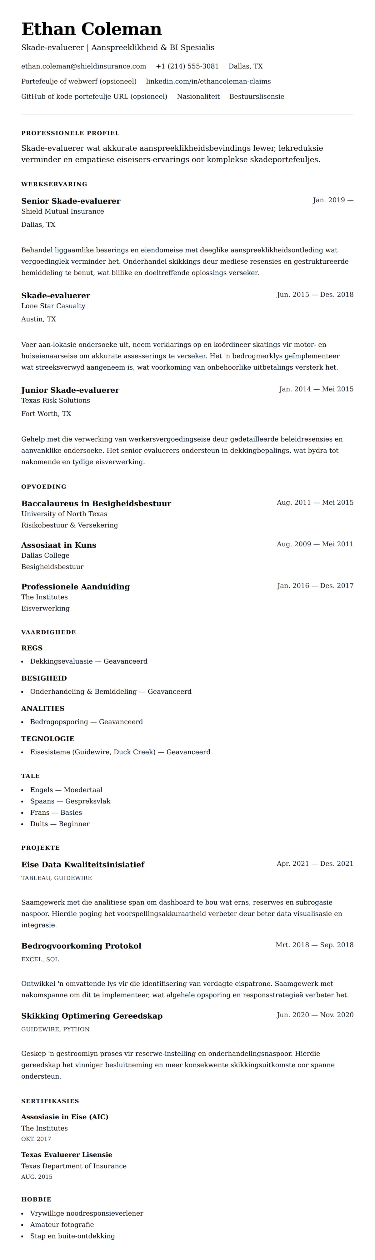 Leweensbeskrywing-vooruitskouk vir Skade-evaluerer Lêer Voorbeeld